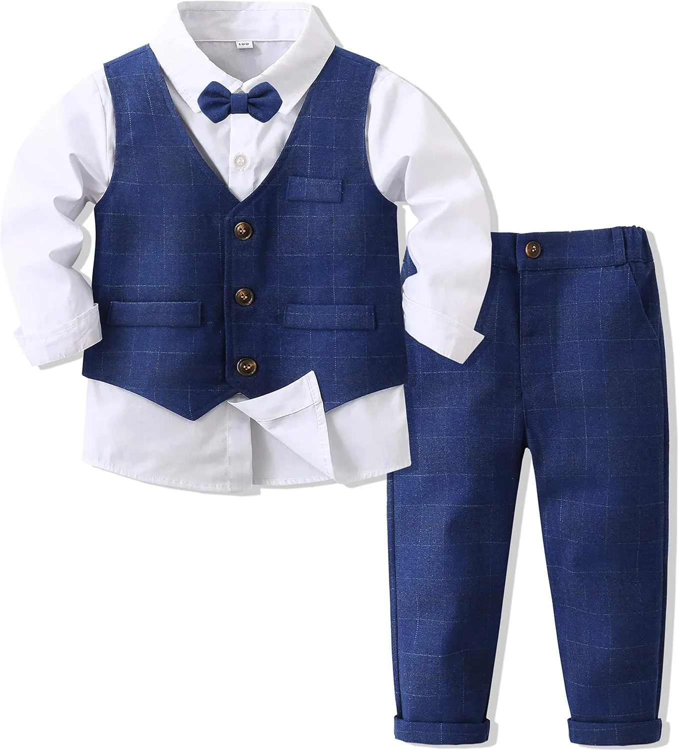 Boys 3Pcs Clothing Sets Long Sleeve Bowtie Shirts  Vest  Pants Casual Suit