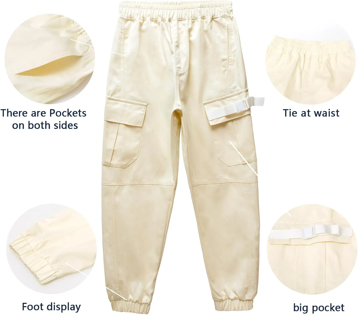 Boys Cargo Pants Cotton Casual Pants Elastic Waist Hiking School Uniform Sweatpants Joggers