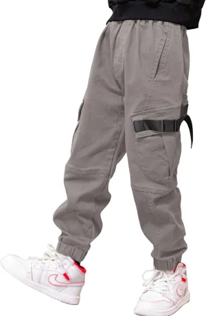 Boys Cargo Pants Cotton Casual Pants Elastic Waist Hiking School Uniform Sweatpants Joggers