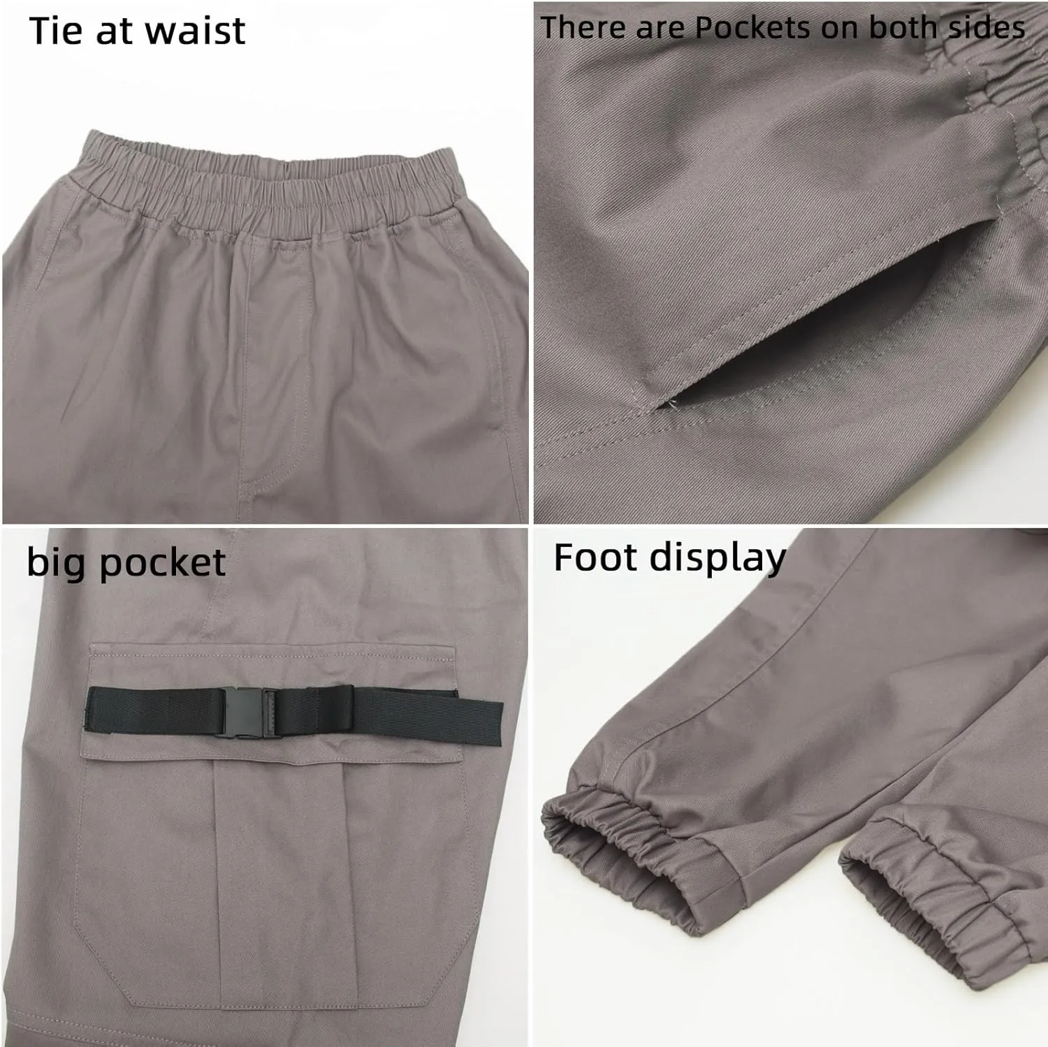 Boys Cargo Pants Cotton Casual Pants Elastic Waist Hiking School Uniform Sweatpants Joggers