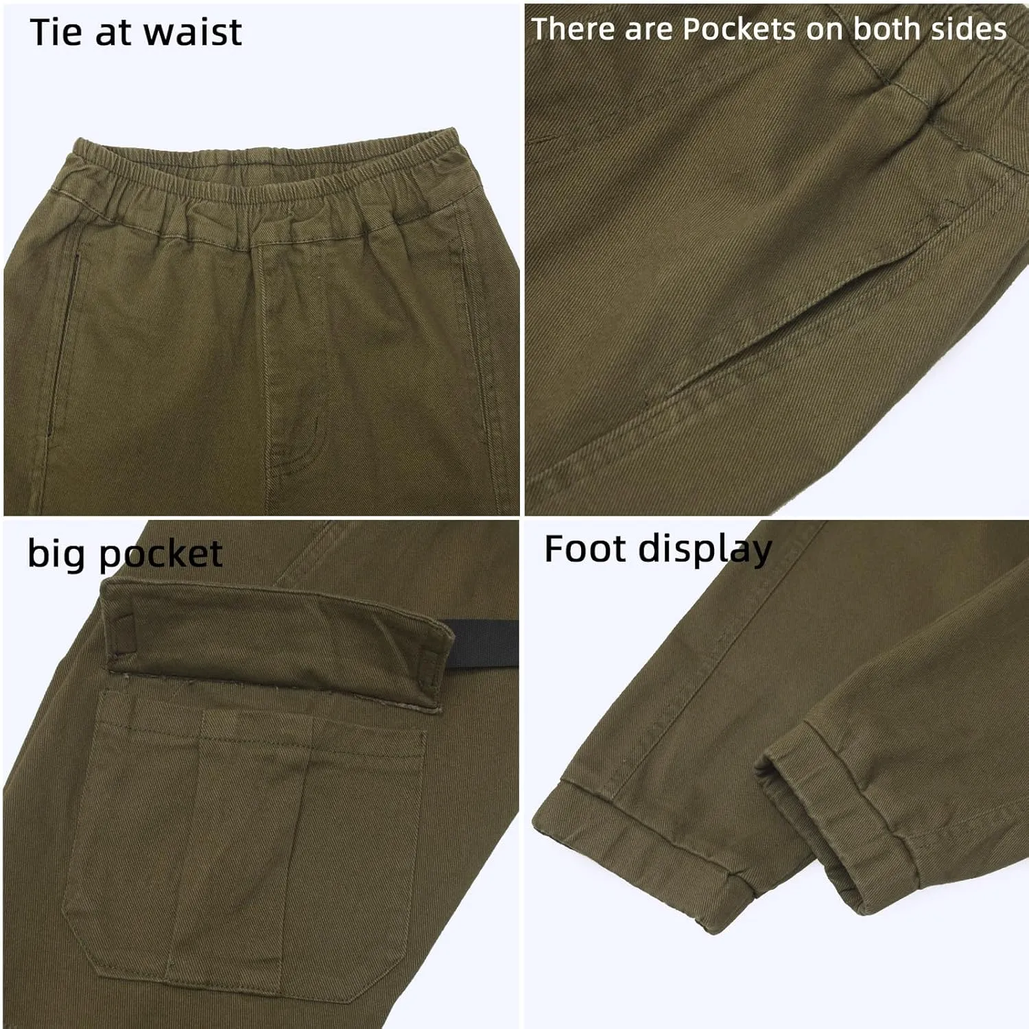 Boys Cargo Pants Cotton Casual Pants Elastic Waist Hiking School Uniform Sweatpants Joggers