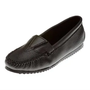 Non-Slip Design Women's Deerskin Moccasin - Gore Front In Black