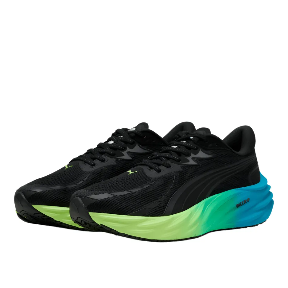 cross - country runner shoes ventilated design shoes PUMA Men's Velocity NITRO 4 Running Shoes in PUMA Black/Speed Blue AW25