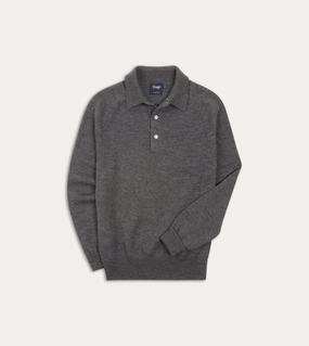 Grey Merino Wool Knitted Polo HandLinked Seams Travel Comforted