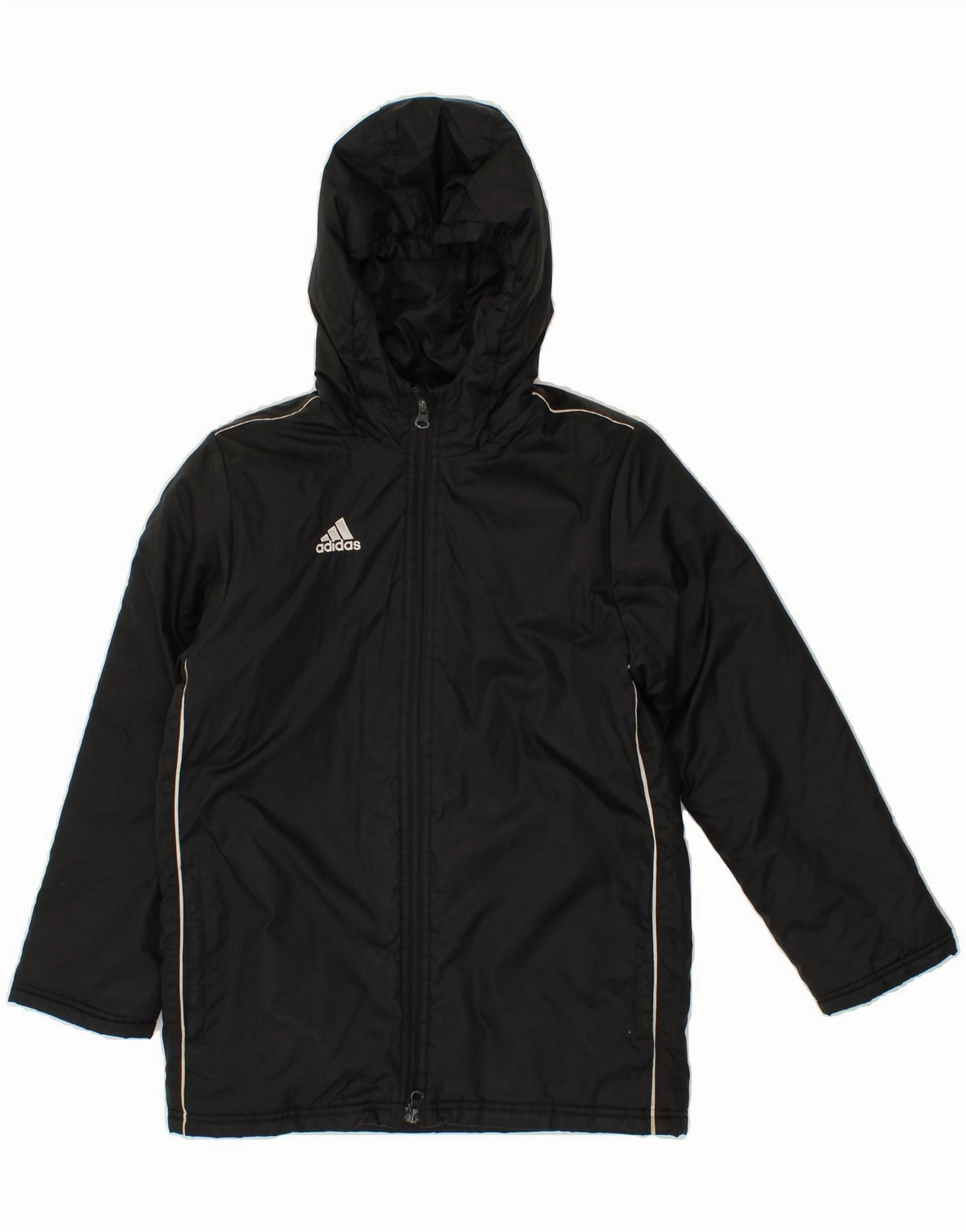 ADIDAS Boys Hooded Rain Jacket 9-10 Years Black Nylon window - shopping