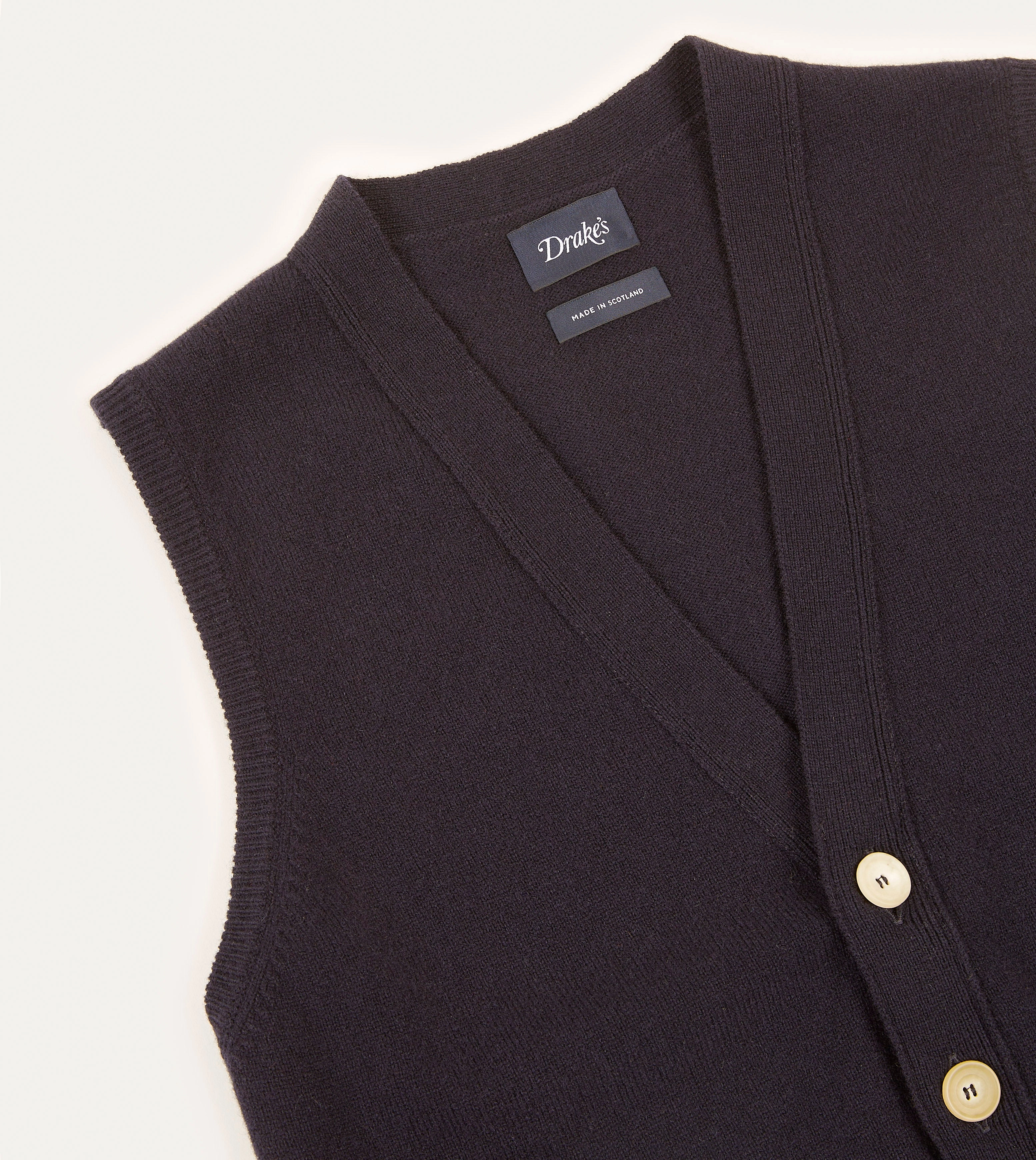 City Comforted Moisture Management System Navy Lambswool Sleeveless Cardigan