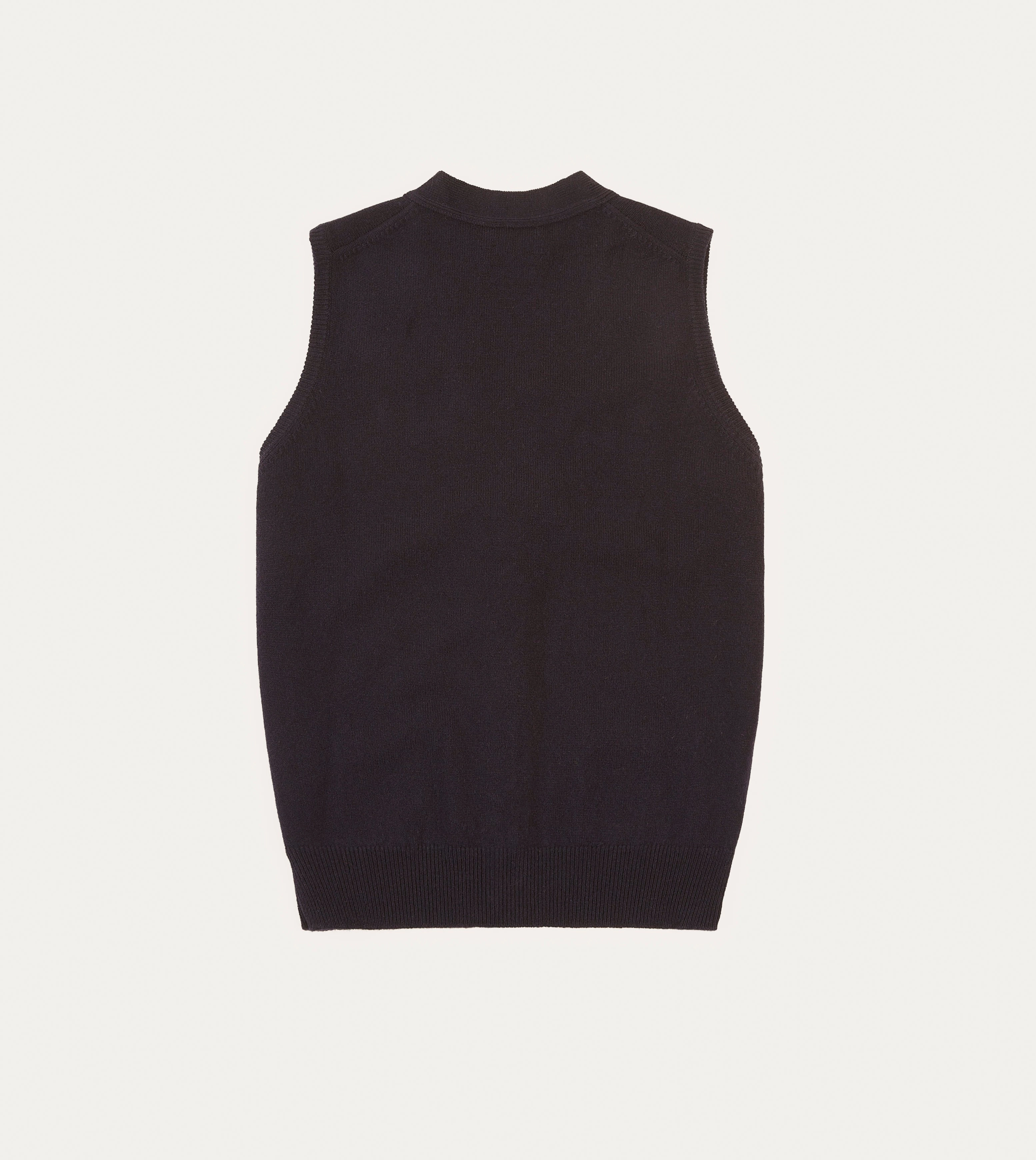 Ventilated Armhole Design Navy Lambswool Sleeveless Cardigan