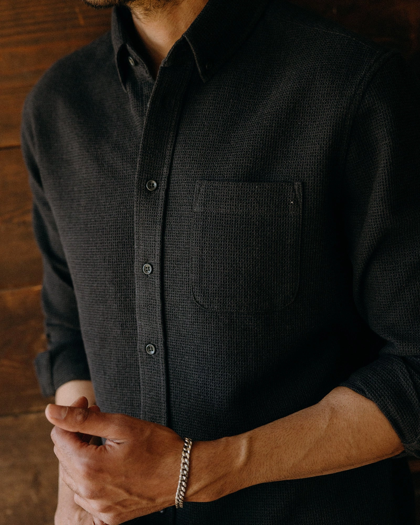 The Jack in Coal Waffle Wrinkle Resistant Finish Streamlined Design