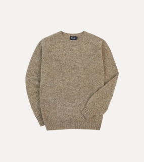 TearResistant Fabric Camel Brushed Shetland Crew Neck Jumper