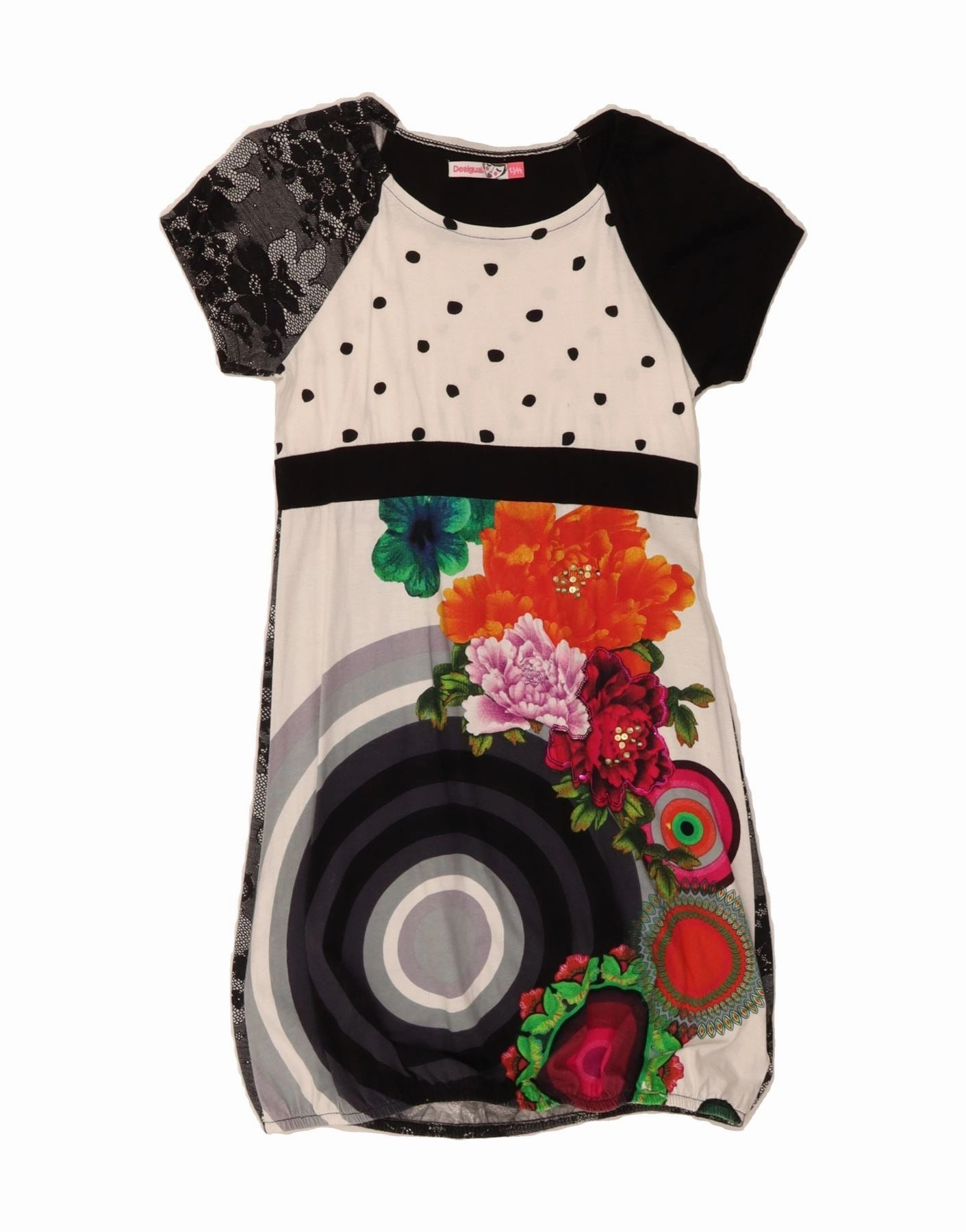 DESIGUAL Girls Sheath Dress 13-14 Years Multicoloured Floral Cotton Cozy Silhouette