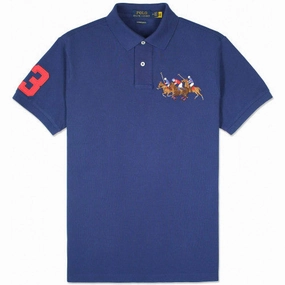 Eco Friendly Dye Ralph Lauren Triple Pony Navy Blue Men Polo