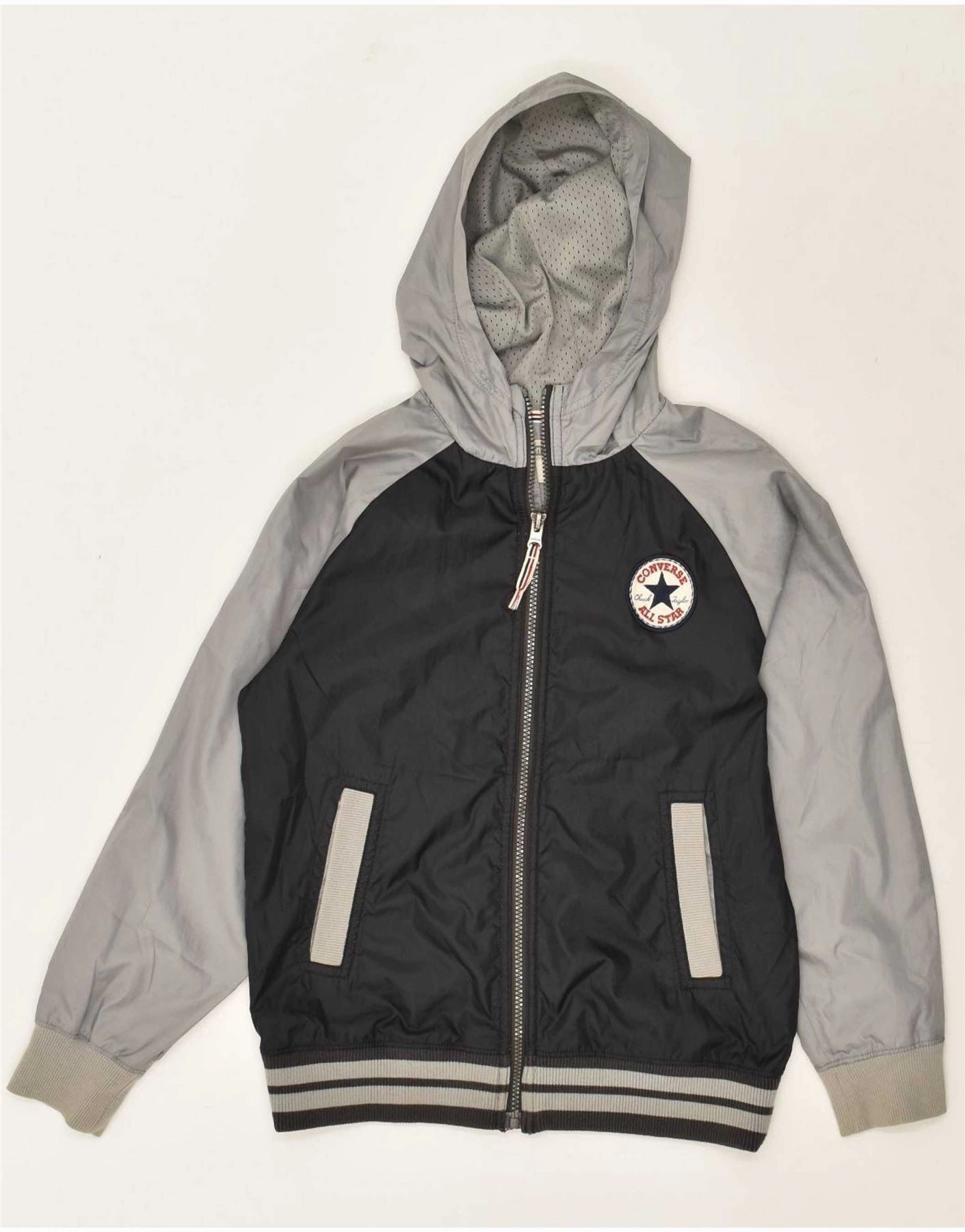 Odor Control Treatment CONVERSE Boys Hooded Bomber Jacket 10-11 Years Medium Grey Colourblock