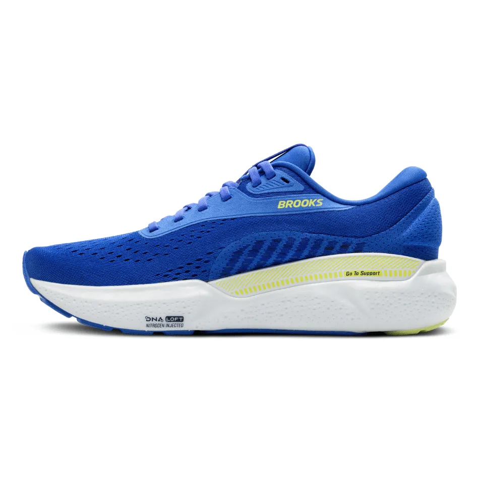 sporty shoe appeal running shoes inserts Brooks Men's Adrenaline GTS 24 Running Shoes 2E Width (Wide fit) in Cobalt/Neo Yellow/Peacoat SS25