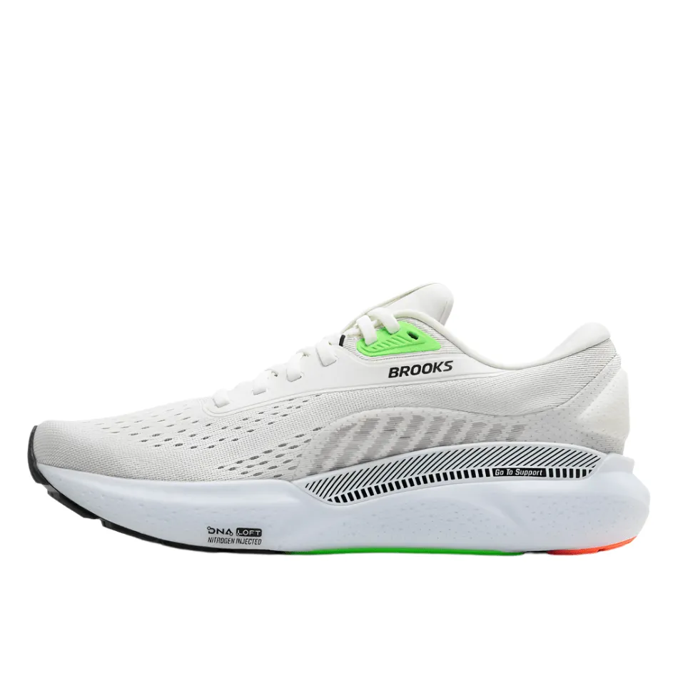 Brooks Men's Adrenaline GTS 24 Running Shoes in White/Gecko/Atomizer AW25 Minimalist Midsole