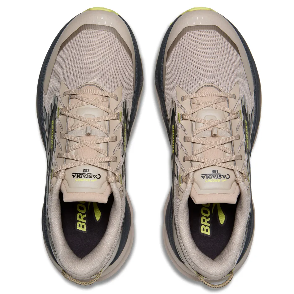 Compression Resistant Mesh Brooks Men's Cascadia 19 Trail Running Shoes in Chateau/Ebony/Sunny Lime AW25