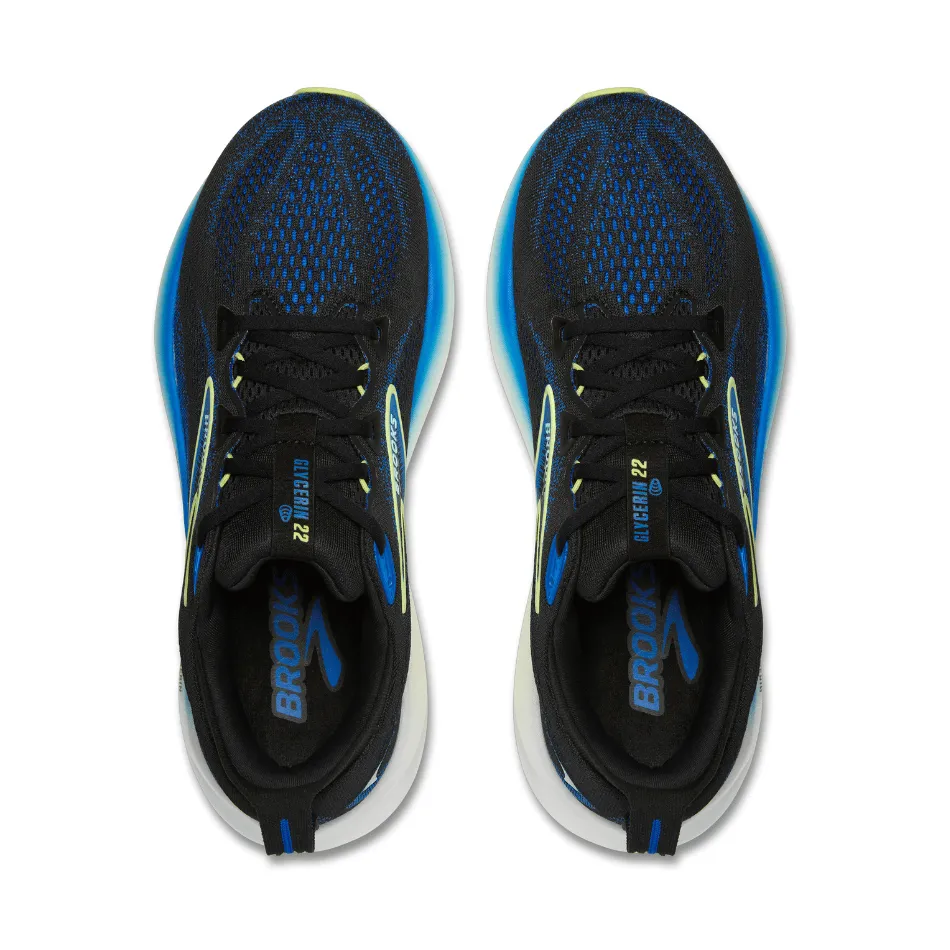 Brooks Men's Glycerin 22 Running Shoes in Black/Cobalt/Neo Yellow SS25 Oversized Cushioning Comfortable to wear