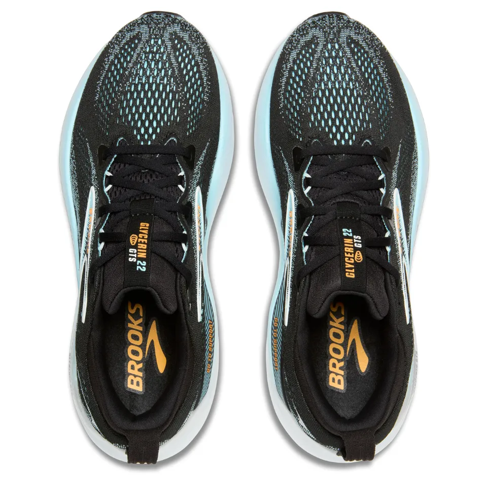 lightweight upper running shoes Brooks Men's Glycerin GTS 22 Running Shoes in Black/Atomizer/Blazing Orange AW25