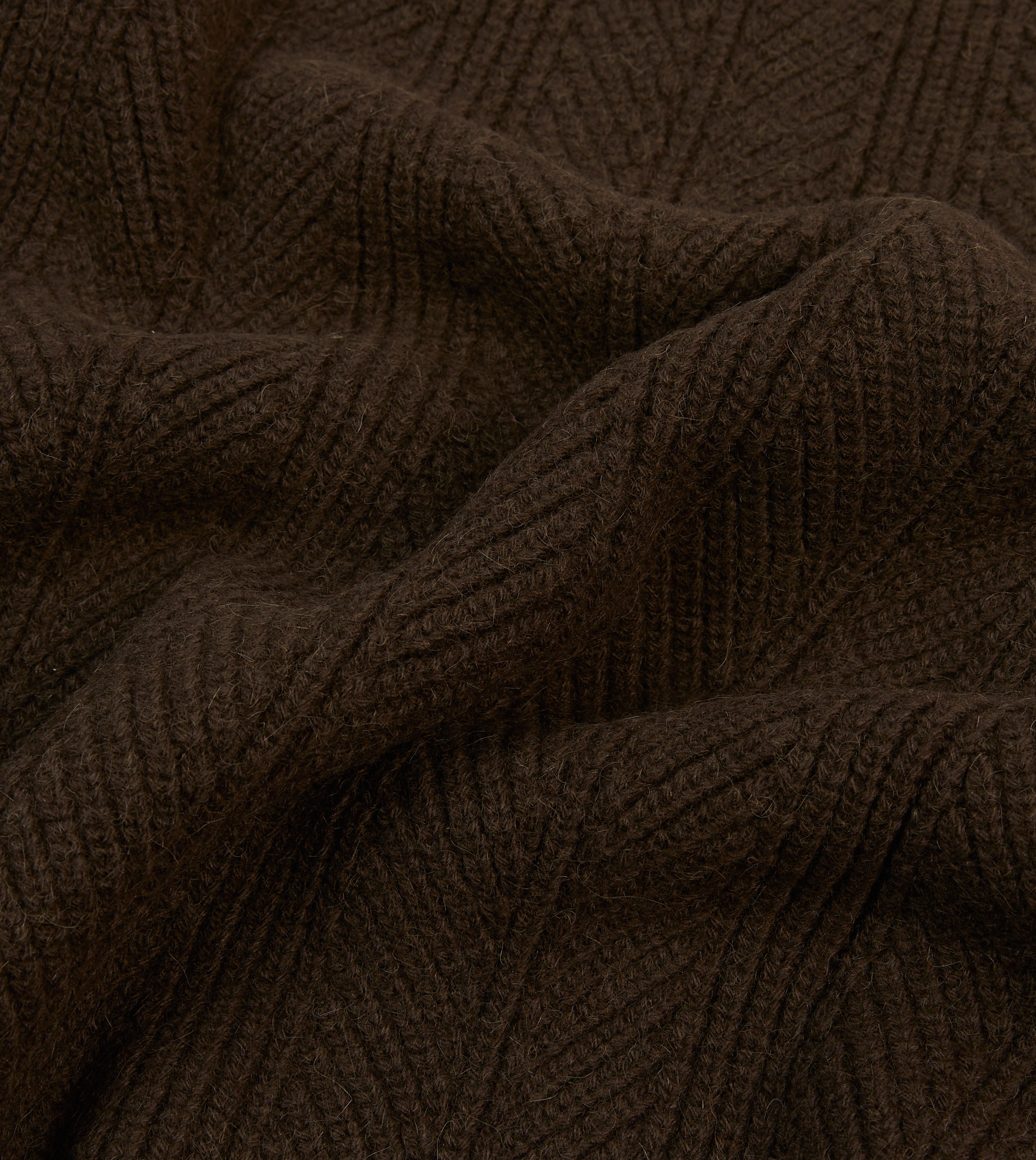 Brown Alpaca Lambswool Integral Collar Jumper Elastic hem Texture Focus