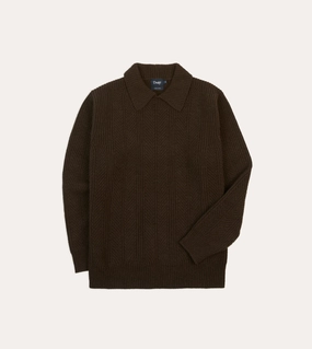Mood Booster Brown Alpaca Lambswool Integral Collar Jumper
