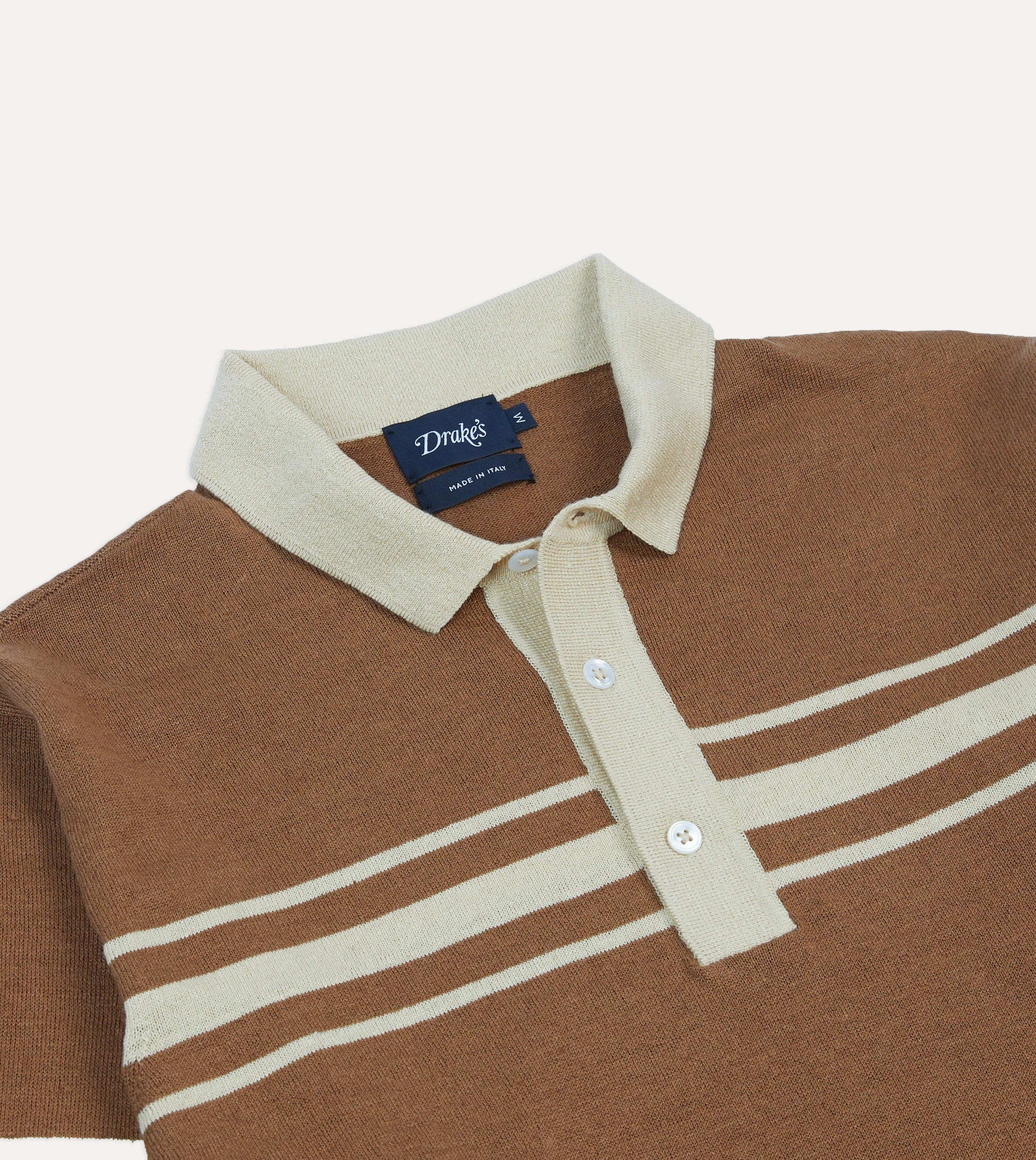 Classic Appeal Trendy Look Brown and Ecru Linen Cotton Knitted Rugby Shirt