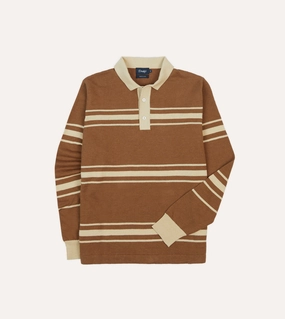 Outdoor Adventure Brown and Ecru Linen Cotton Knitted Rugby Shirt