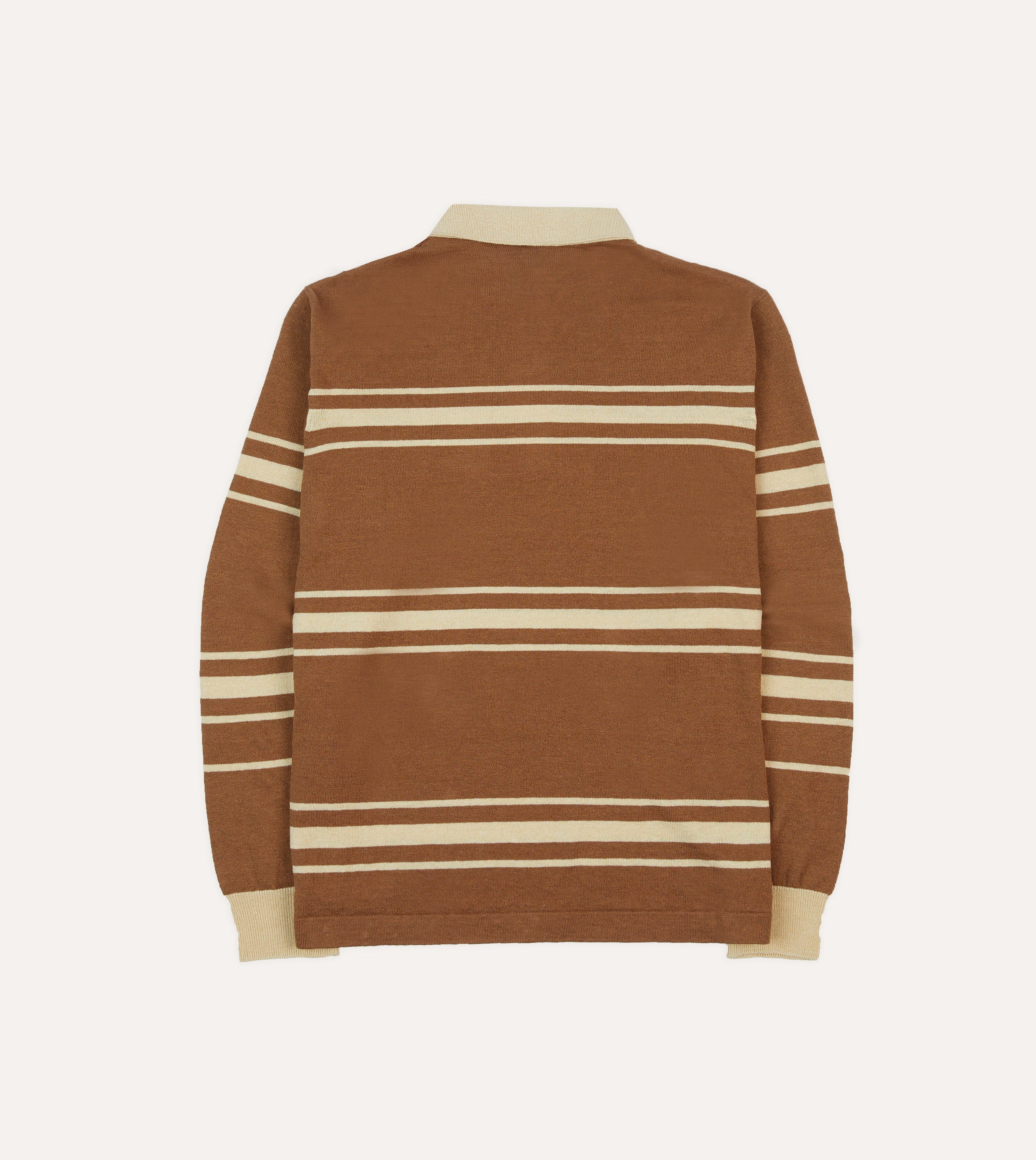 Business Meeting Brown and Ecru Linen Cotton Knitted Rugby Shirt
