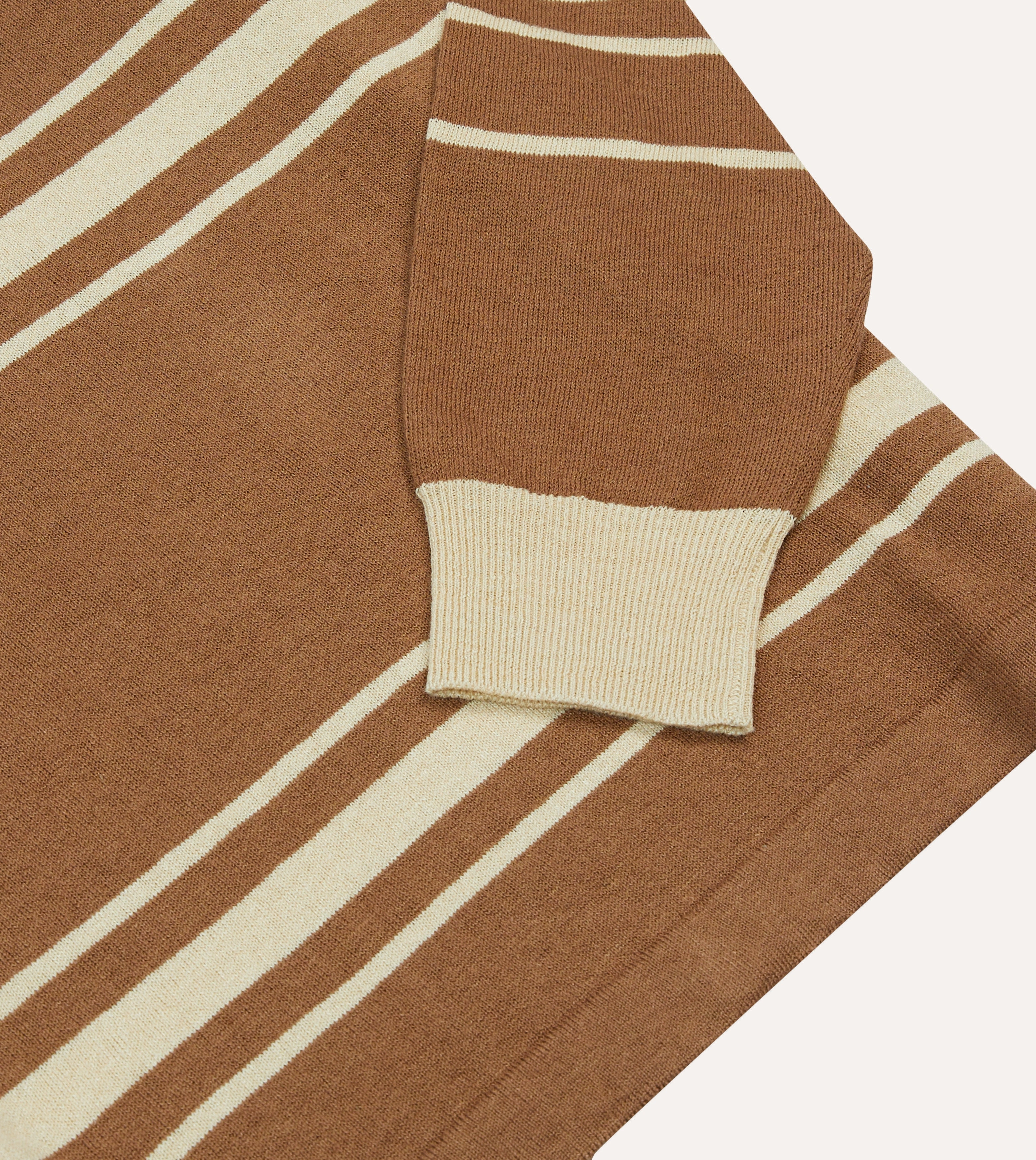 Brown and Ecru Linen Cotton Knitted Rugby Shirt Wrinkle Resistant