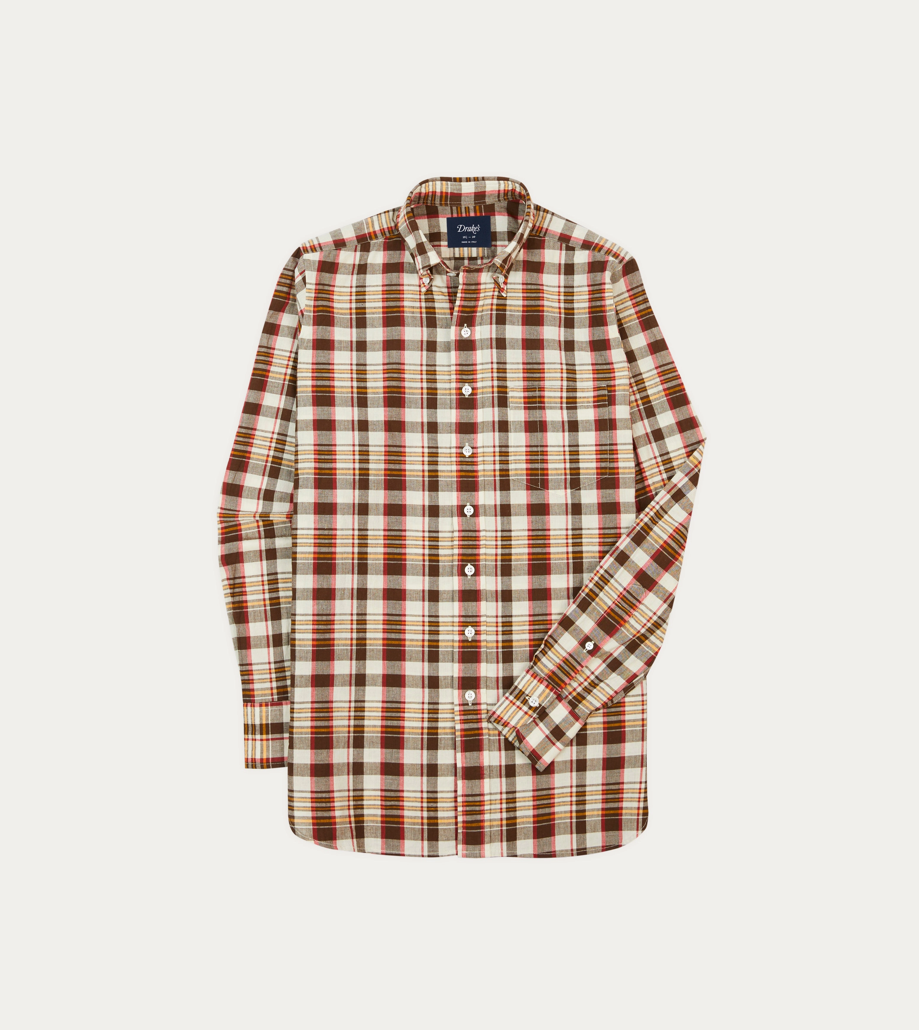 Affordable Fashion Easy Care Brown and Red Madras Check Cotton Button-Down Shirt