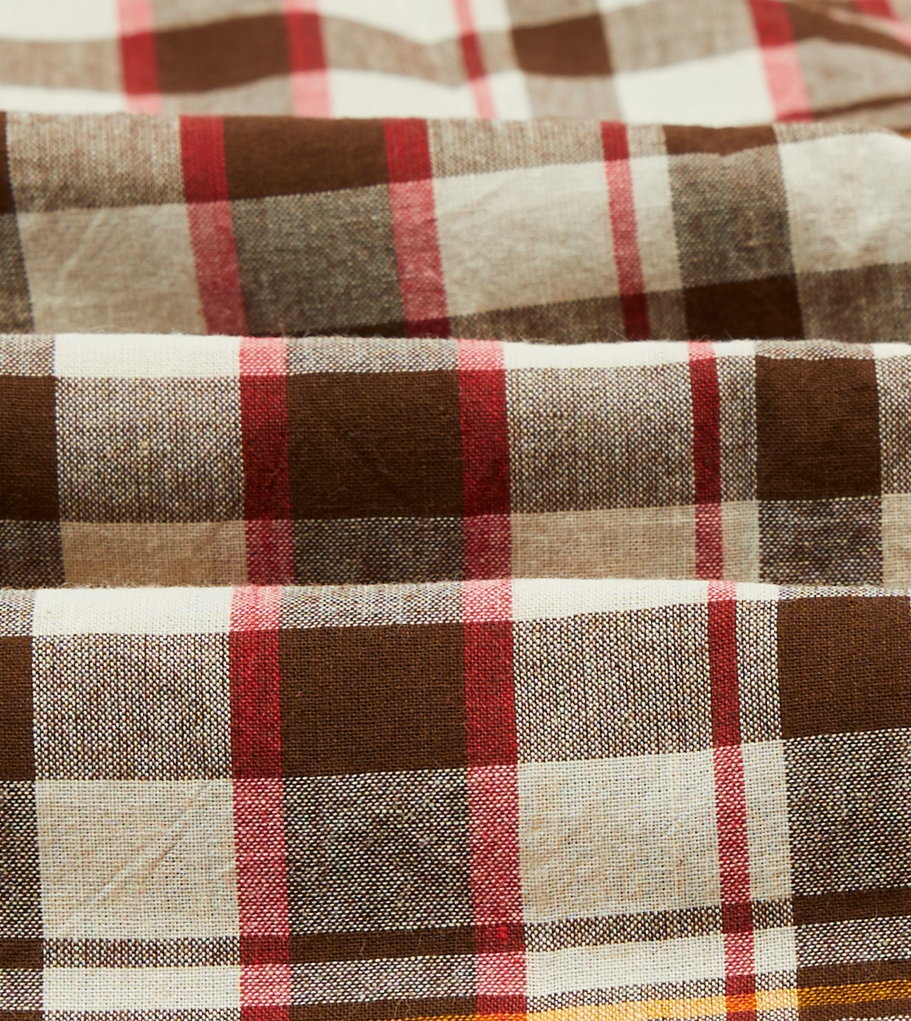 Tailored Style Brown and Red Madras Check Cotton Button-Down Shirt