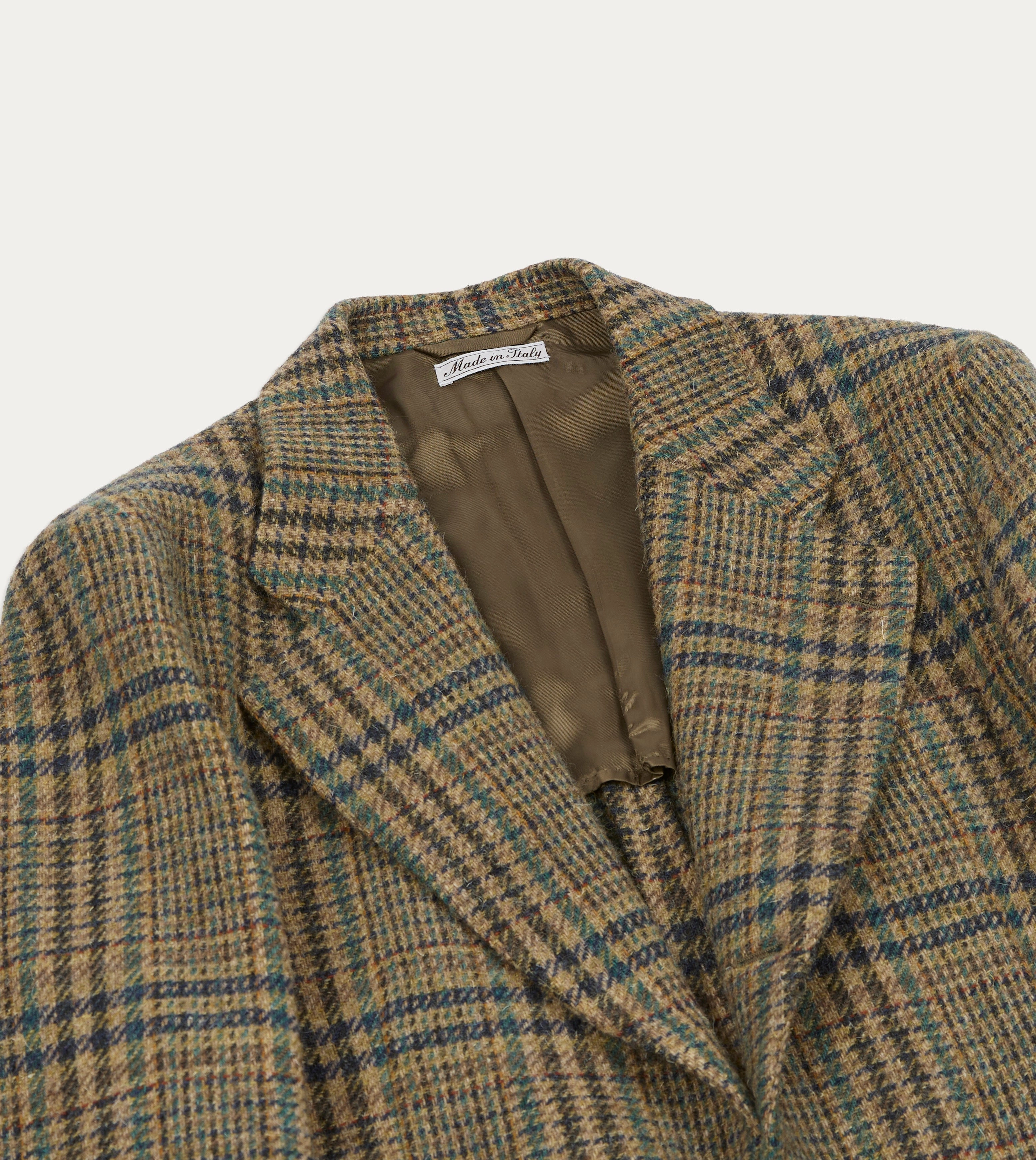 Refined Tailoring Brown and Teal Prince of Wales Check Tweed Blazer