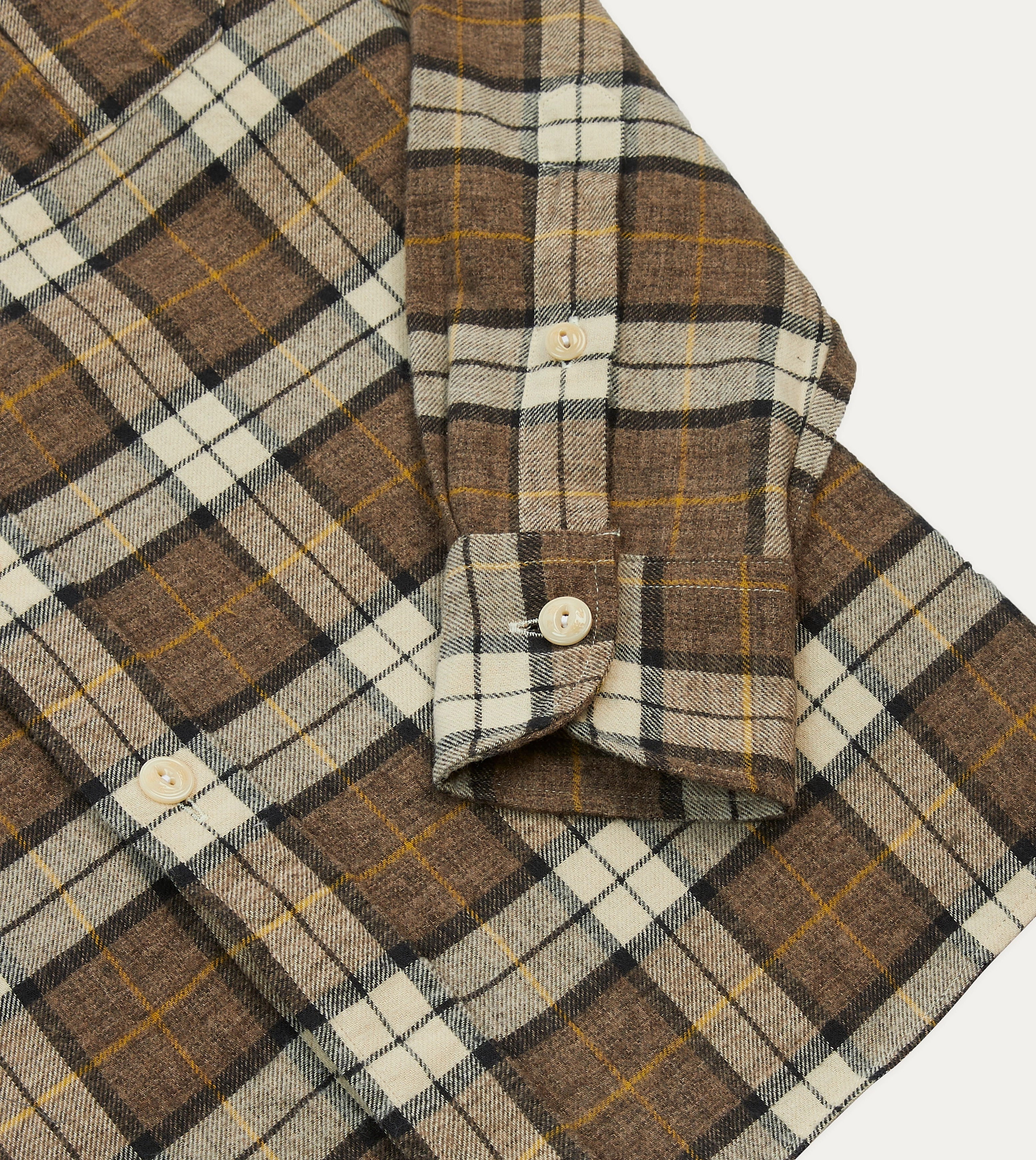 Metallic Finish Subtle design Brown Check Brushed Cotton Two-Pocket Work Shirt