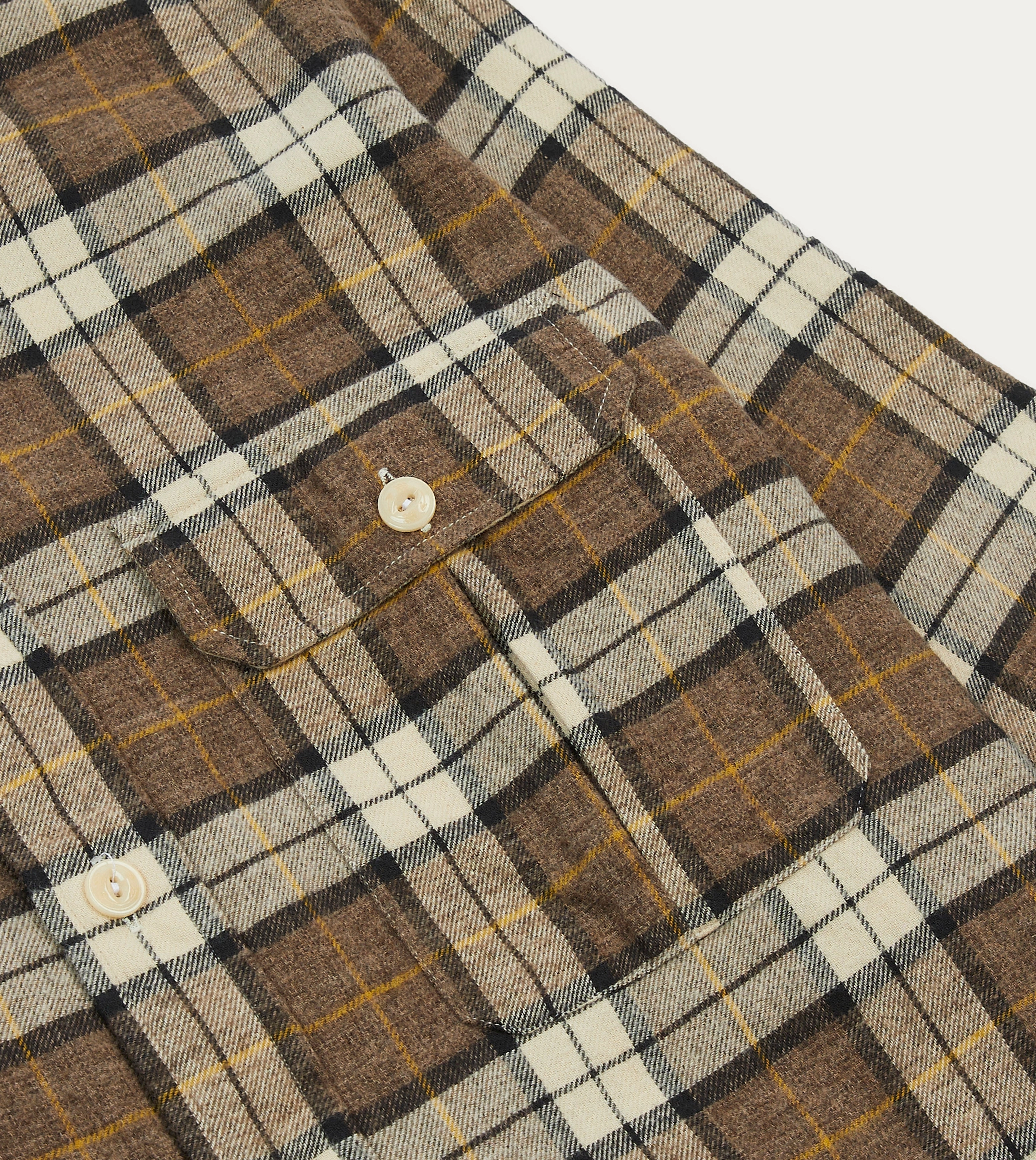 Eco Friendly Dye Brown Check Brushed Cotton Two-Pocket Work Shirt