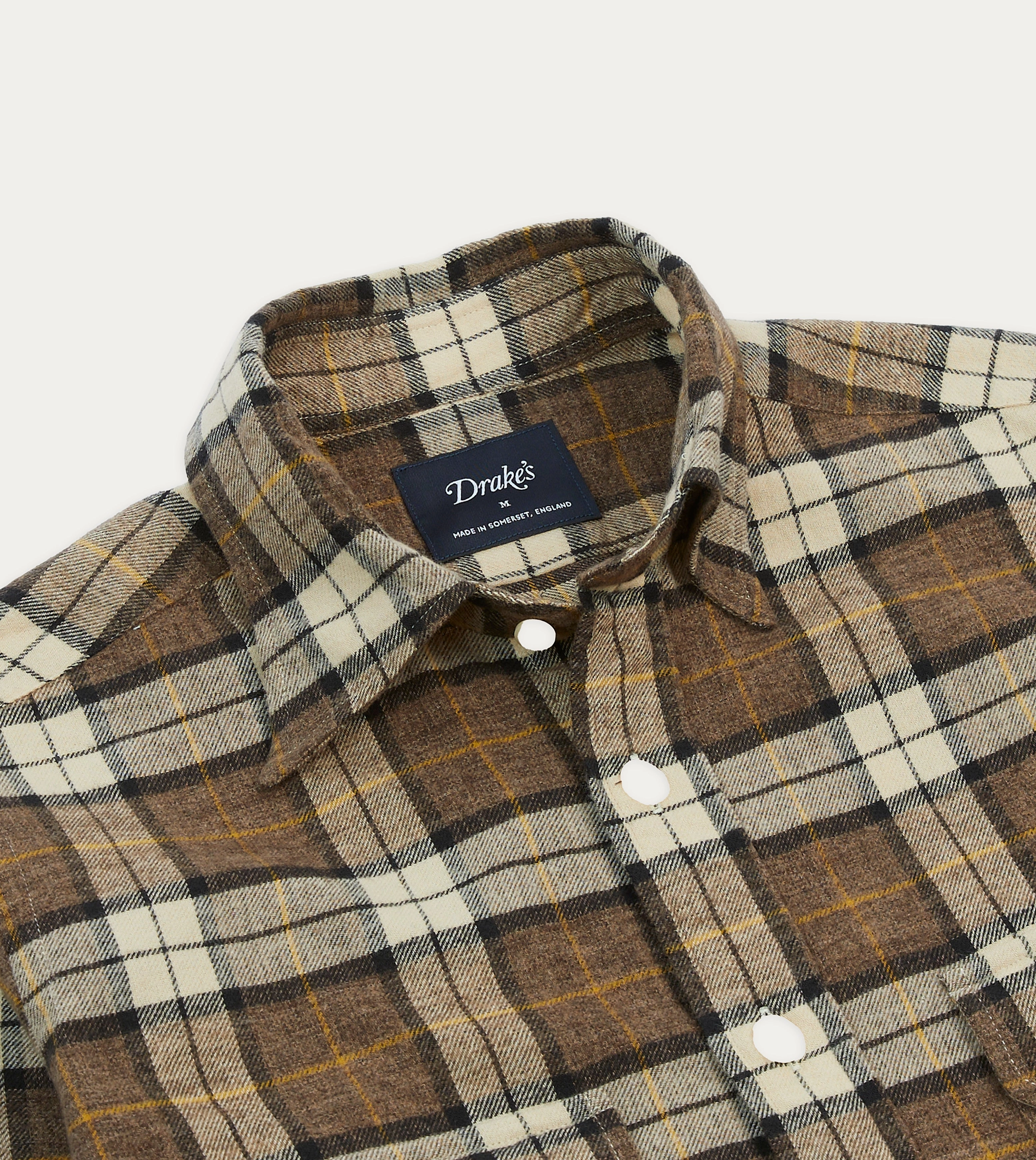 Seamless Side Panels Lightweight Layer Brown Check Brushed Cotton Two-Pocket Work Shirt