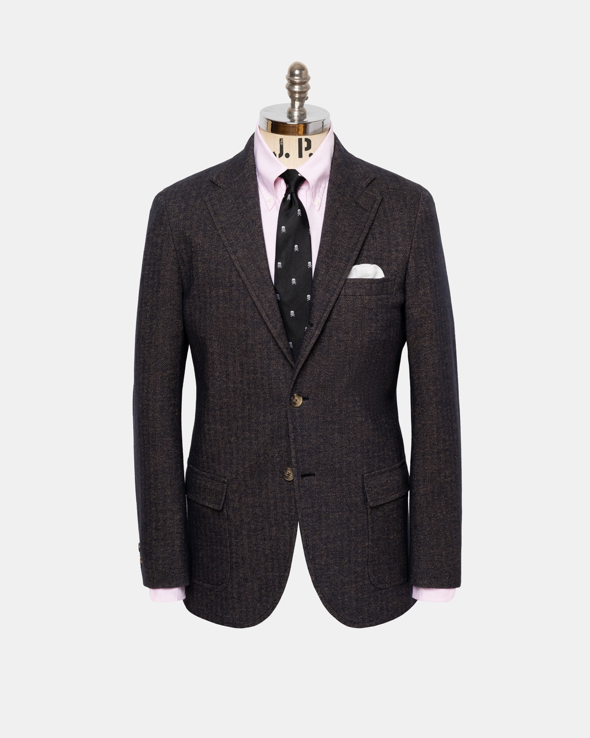 Flattering Tailoring Brown Herringbone Knit Sport Coat