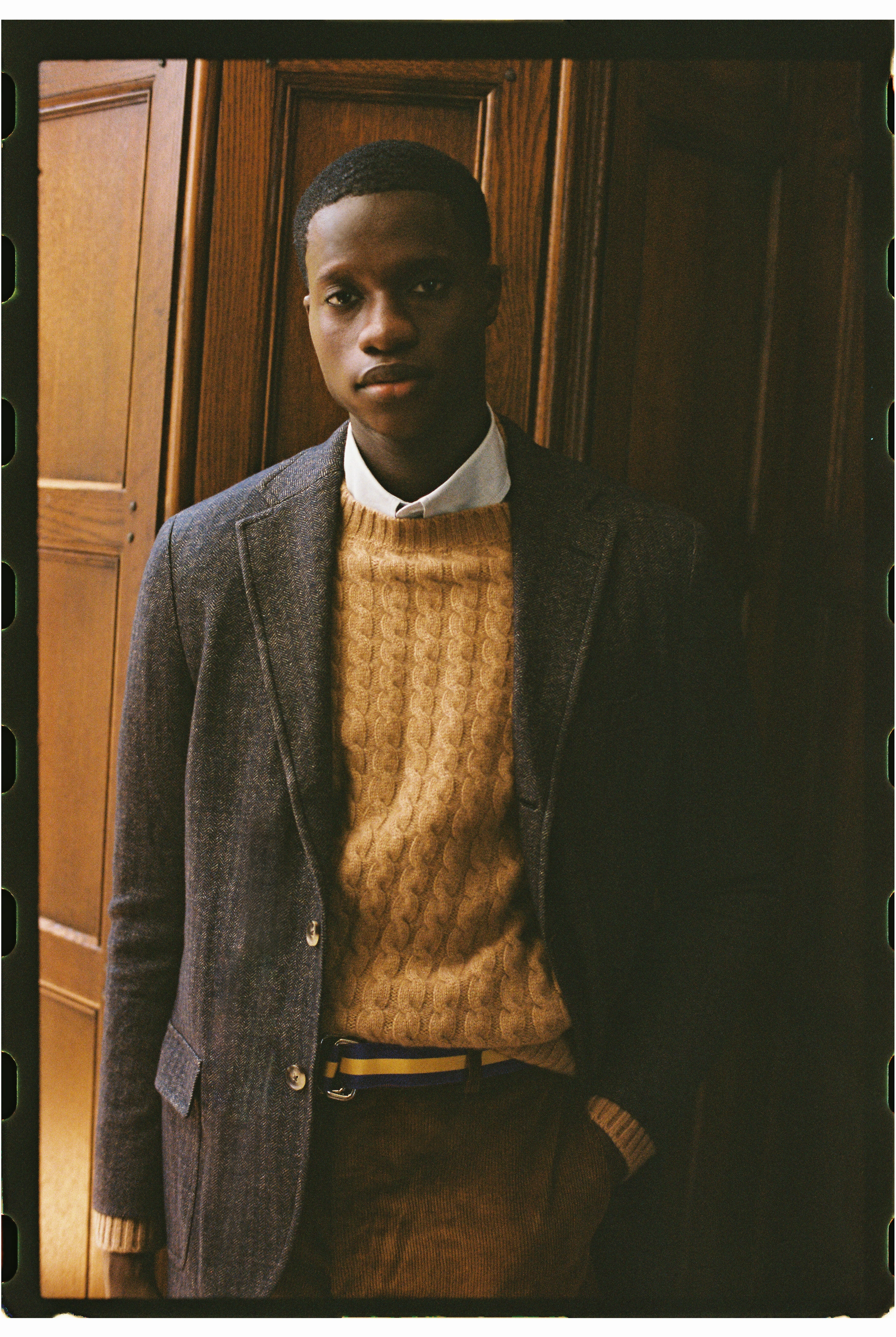Brown Herringbone Knit Sport Coat Flex Knit Back Panel