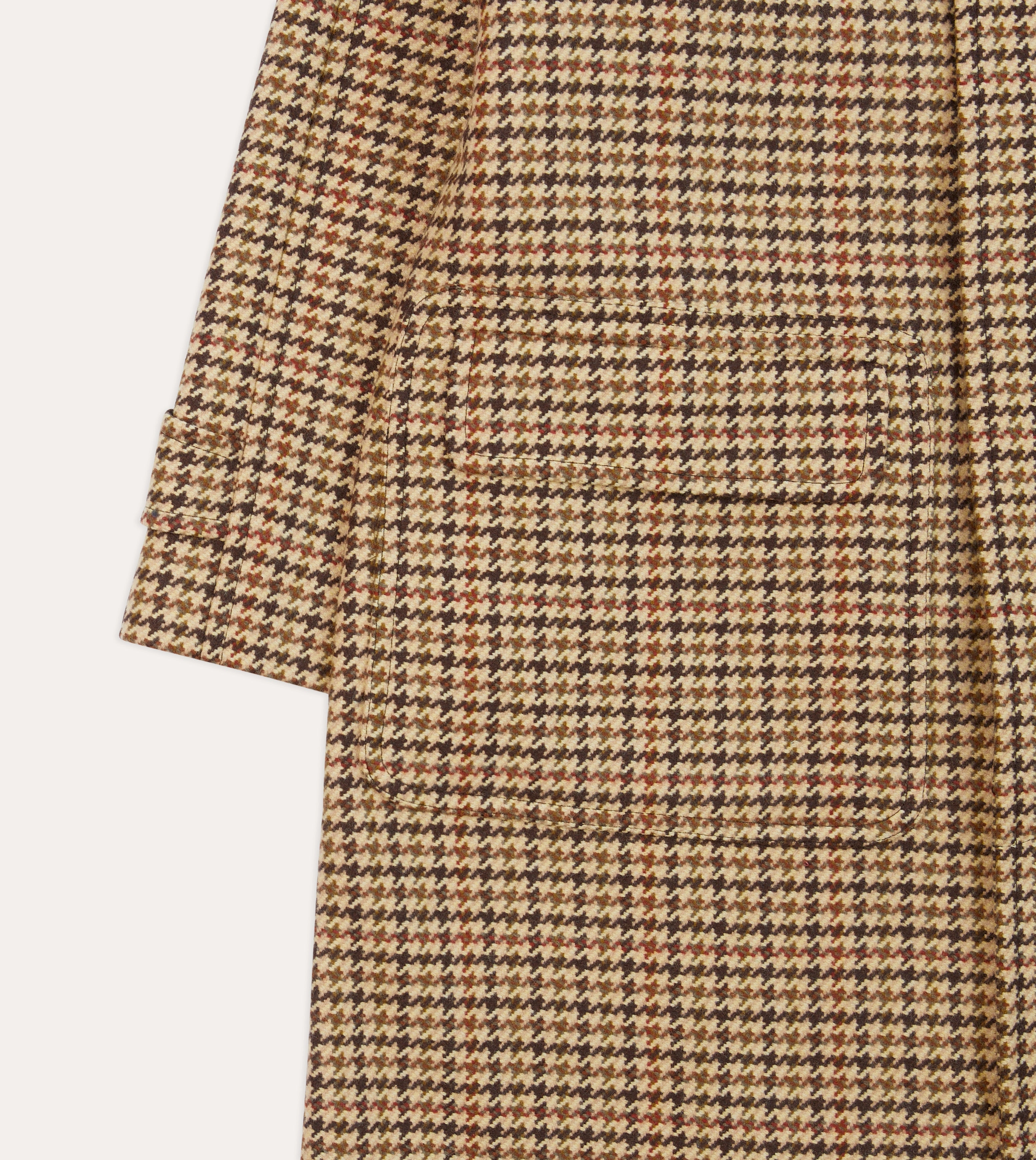 Brown Houndstooth Check Wool Raglan Coat HighCollar Design Graphic