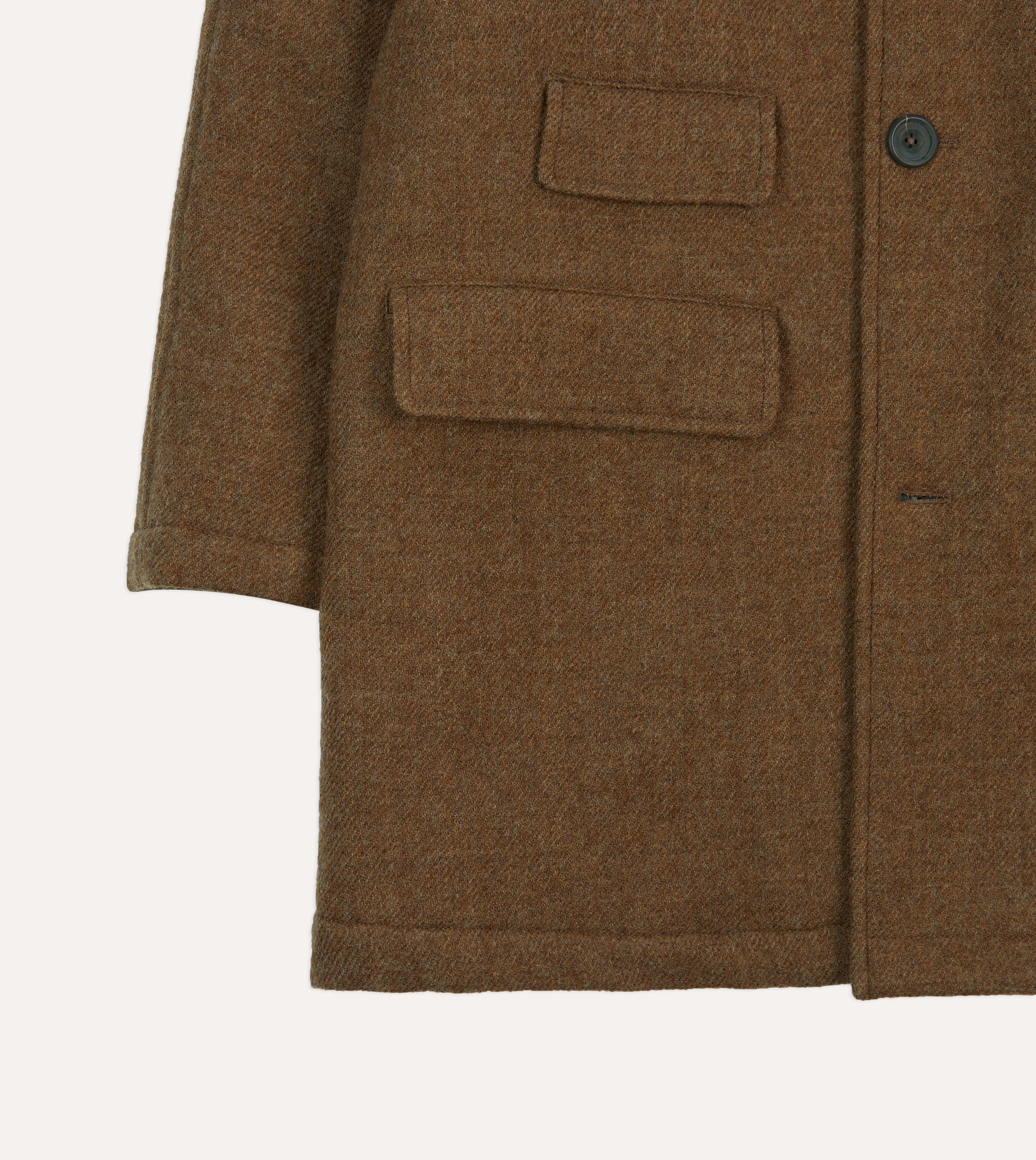 Brown Wool Car Coat Zippered Pockets Anti Snag Zipper Pulls