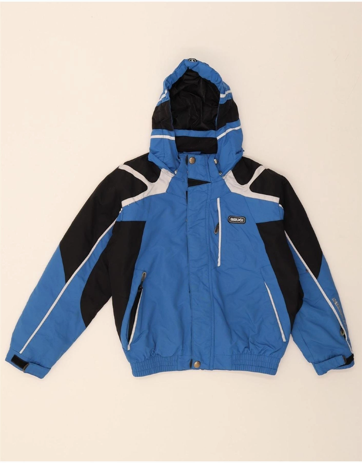BRUGI Boys Hooded Windbreaker Jacket 11-12 Years Blue Colourblock Collapsible Hood Structure Valentine's look