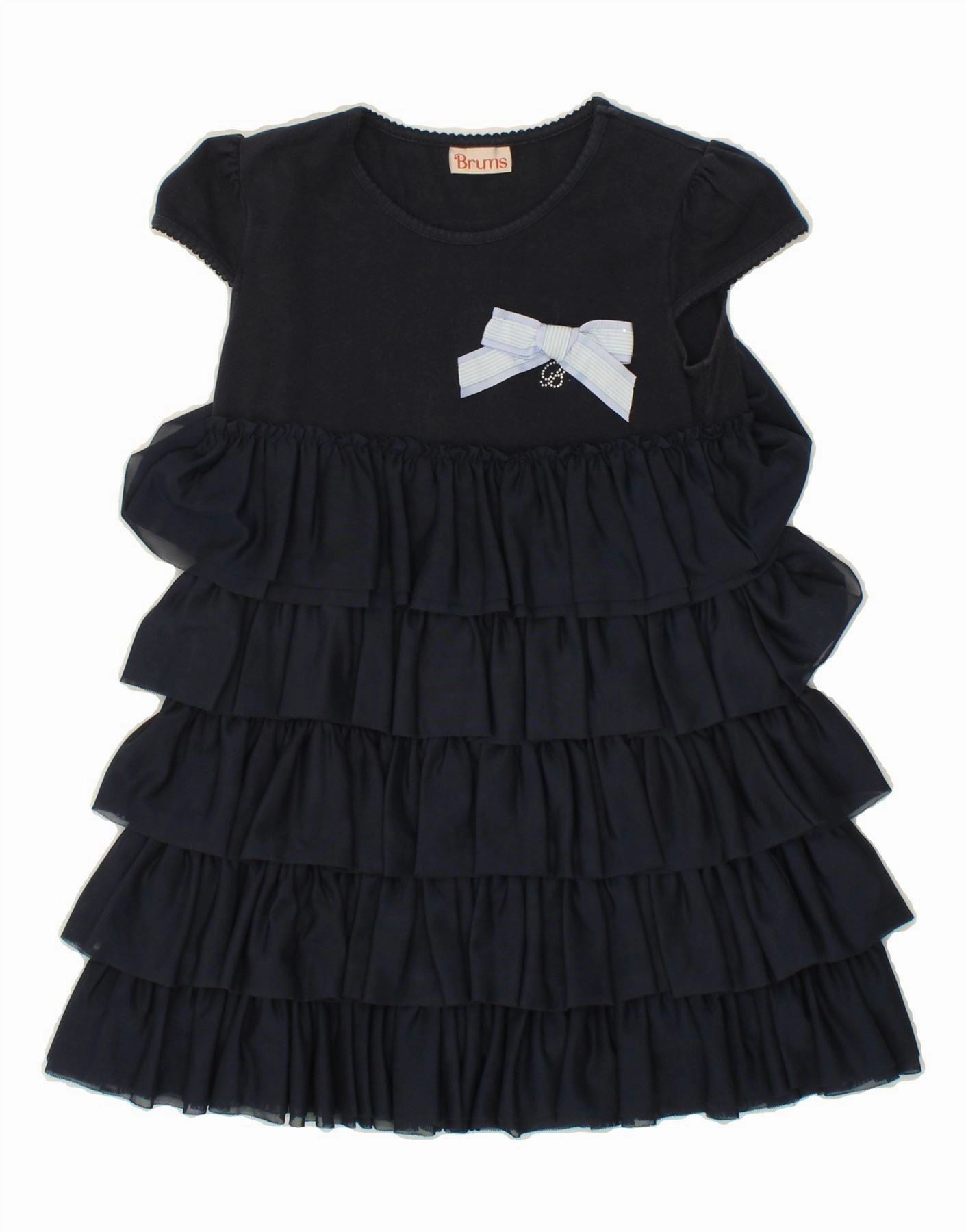 Calm Aesthetic Picture Perfect BRUMS Girls Tiered Dress 9-10 Years Navy Blue Cotton
