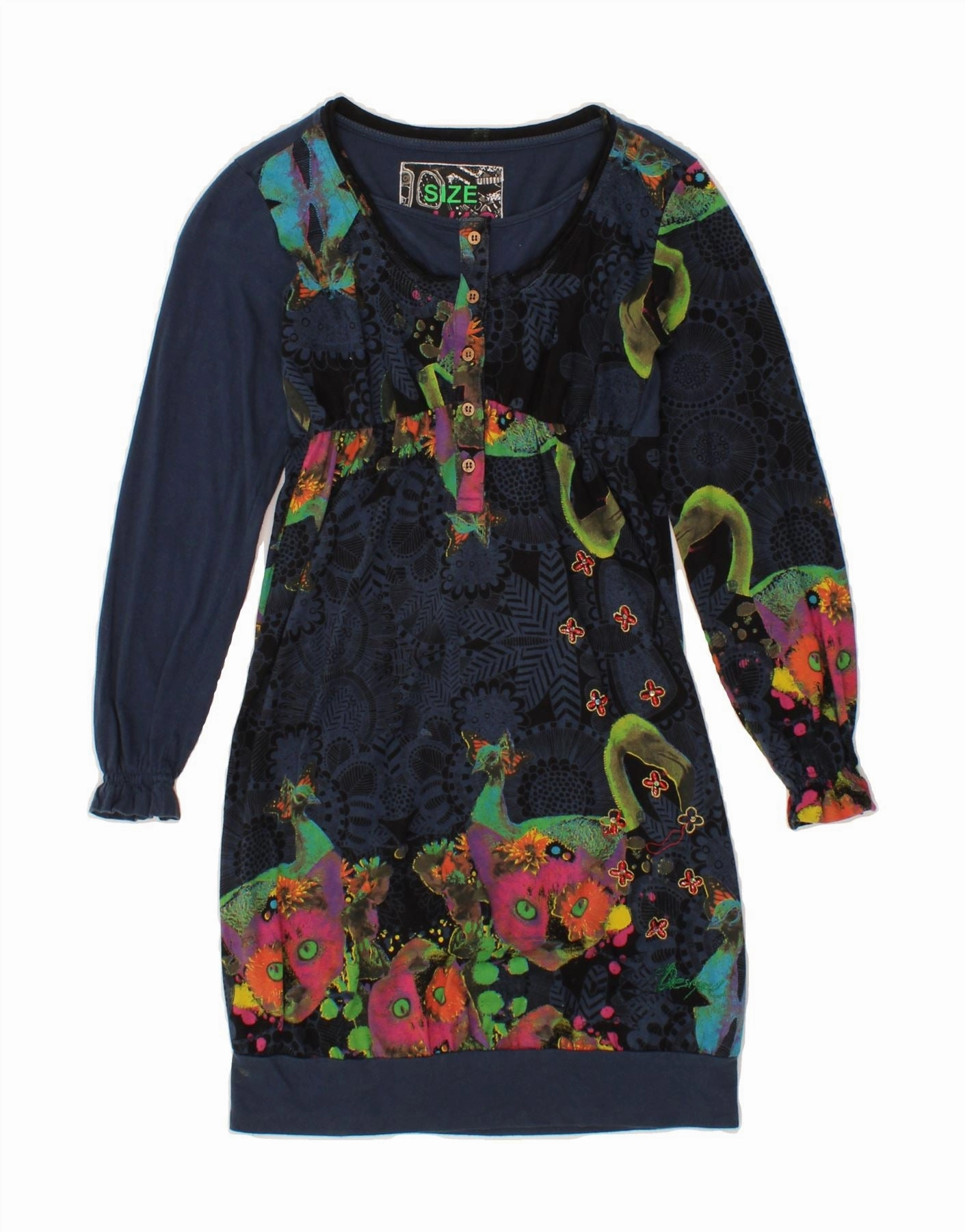 DESIGUAL Girls Graphic Sheath Dress 11-12 Years Navy Blue Floral Comfortable and Flattering Curve-Enhancing