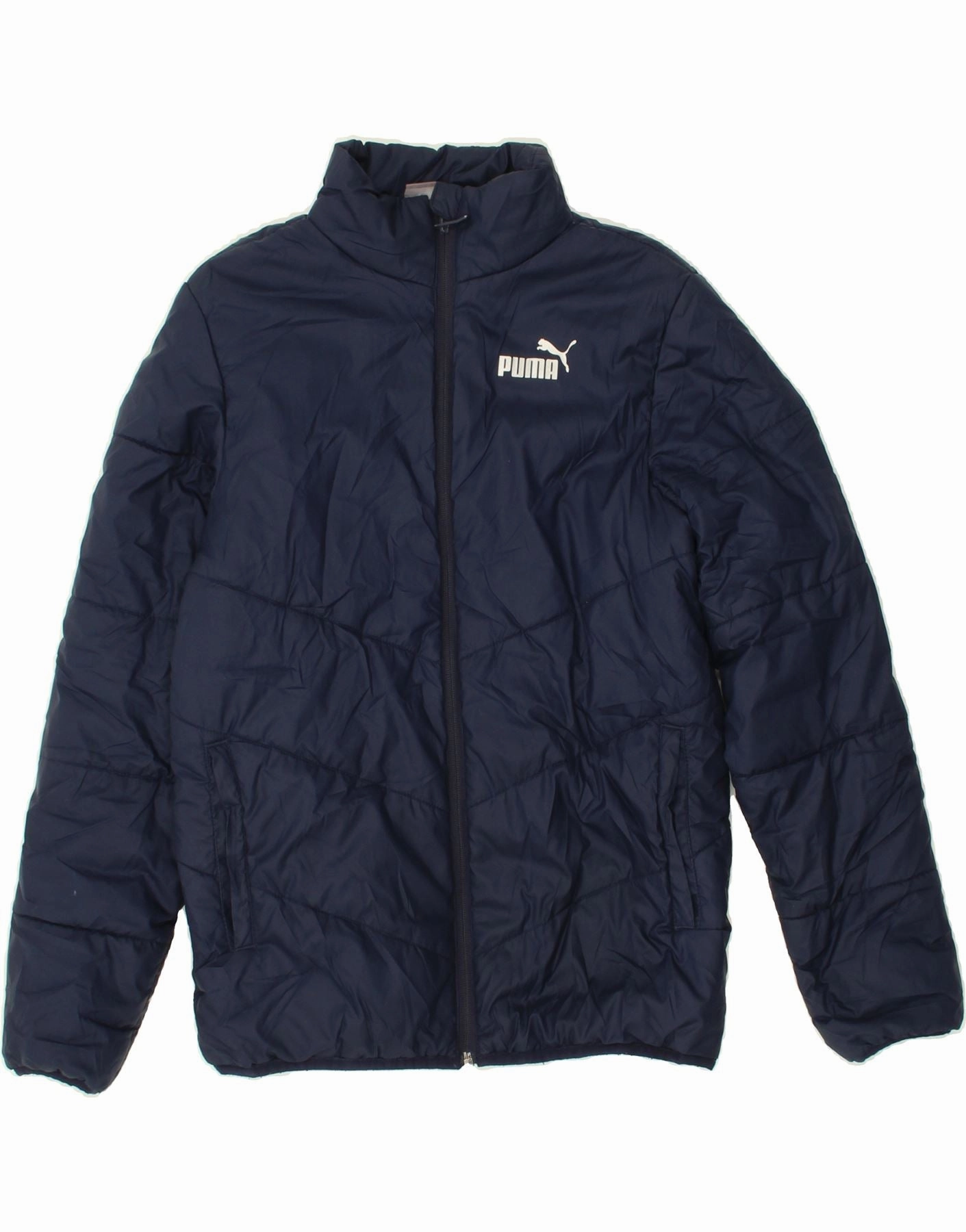 PUMA Boys Graphic Padded Jacket 13-14 Years Navy Blue Polyester Convertible Collar Pendant