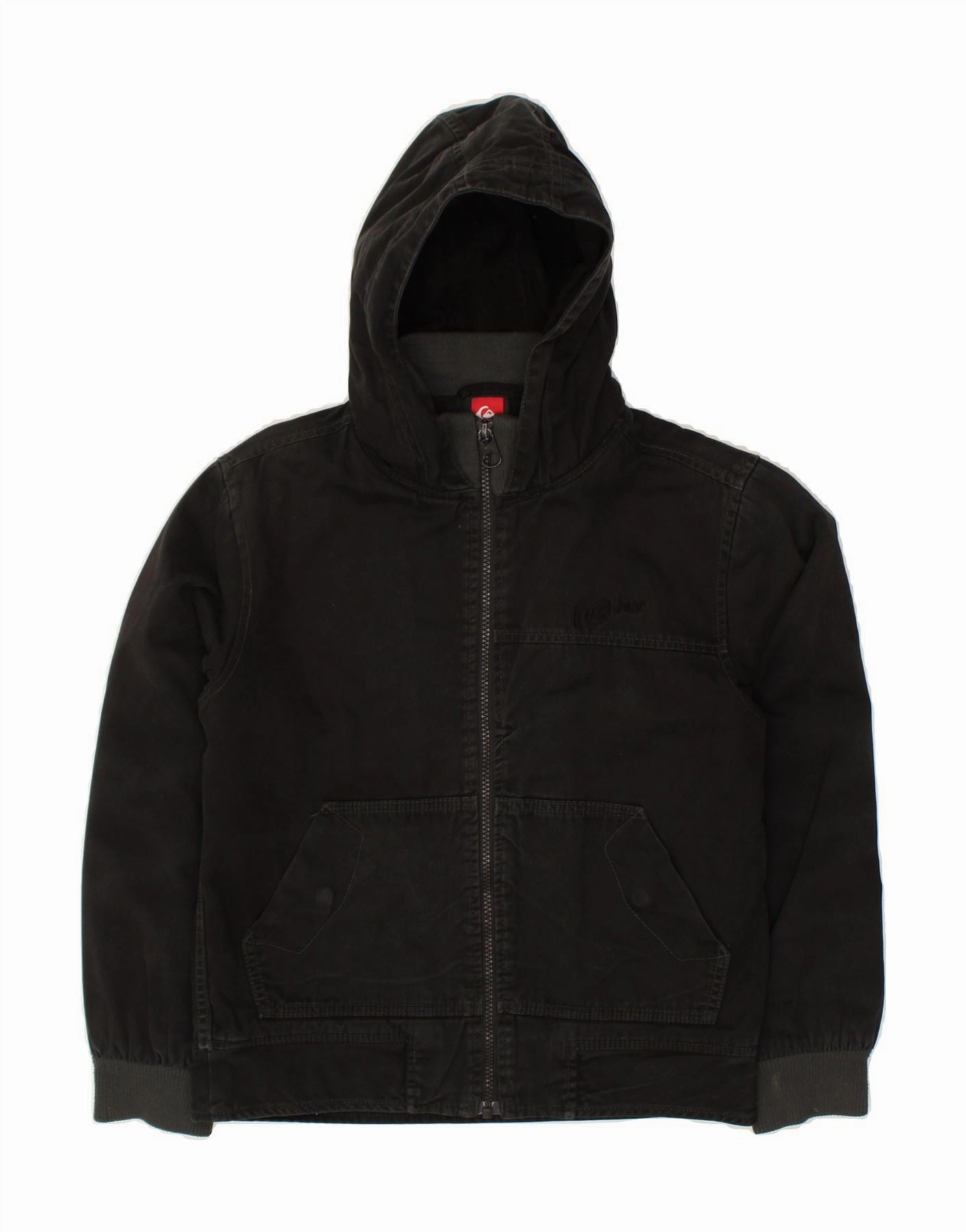 QUIKSILVER Boys Hooded Bomber Jacket 11-12 Years Black Weather Fit