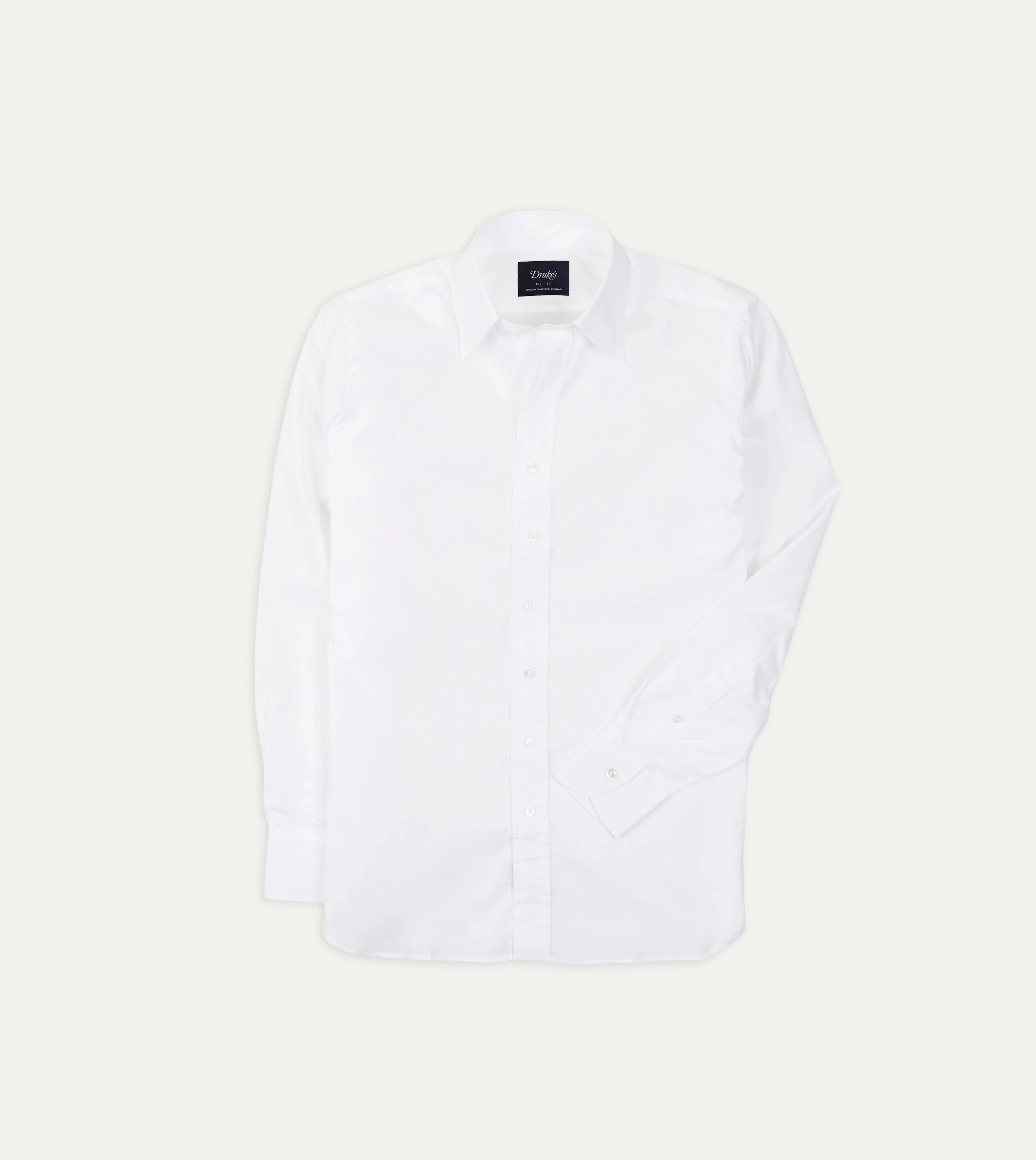 White Cotton Poplin Long Point Collar Shirt Flexible Mobility