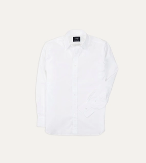 White Cotton Poplin Long Point Collar Shirt Flexible Mobility