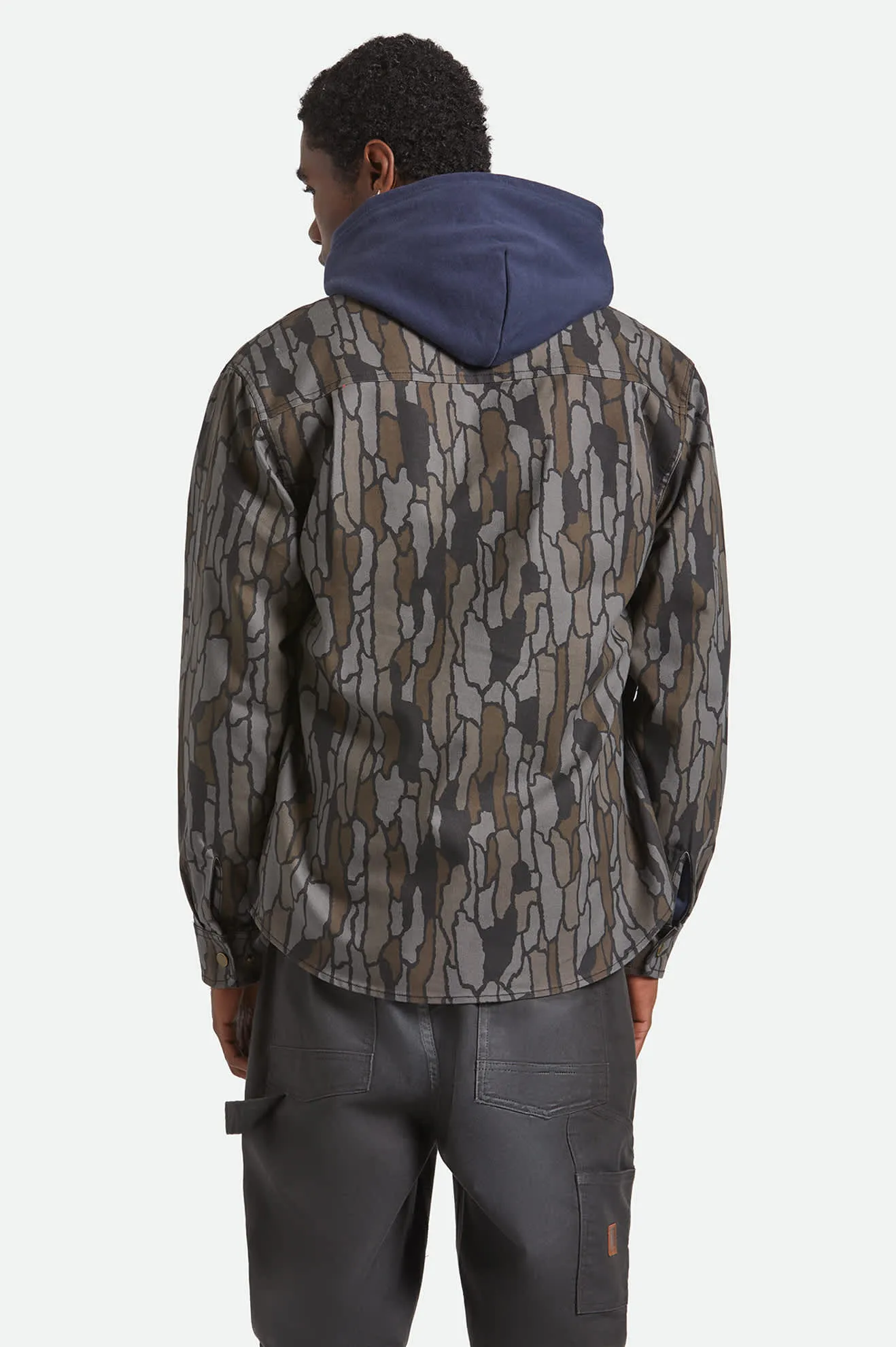 Smooth Texture Checkered Print Builders Stretch L/S Overshirt - Bark Camo