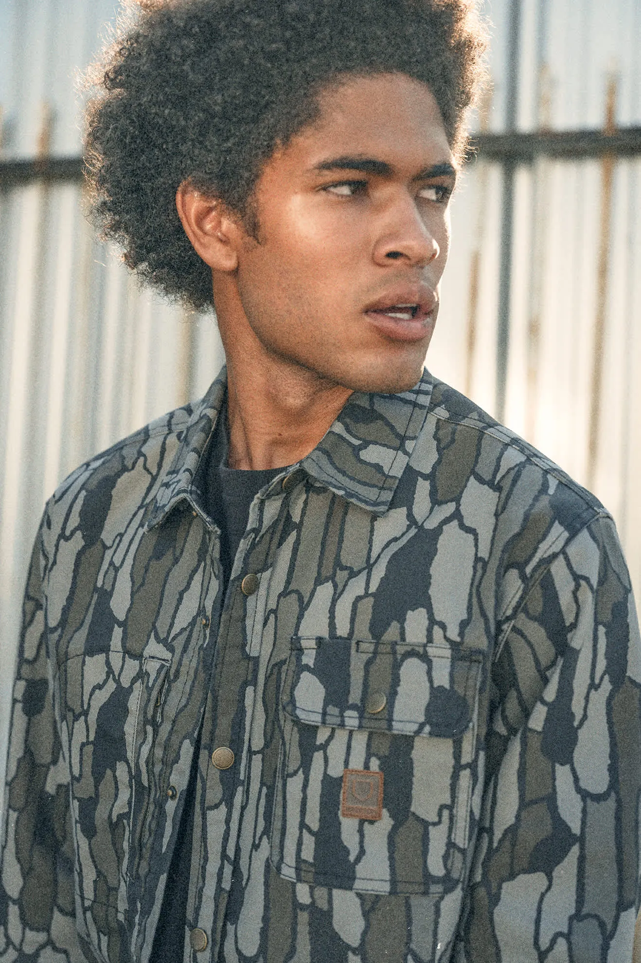 Seamless Side Panels Builders Stretch L/S Overshirt - Bark Camo