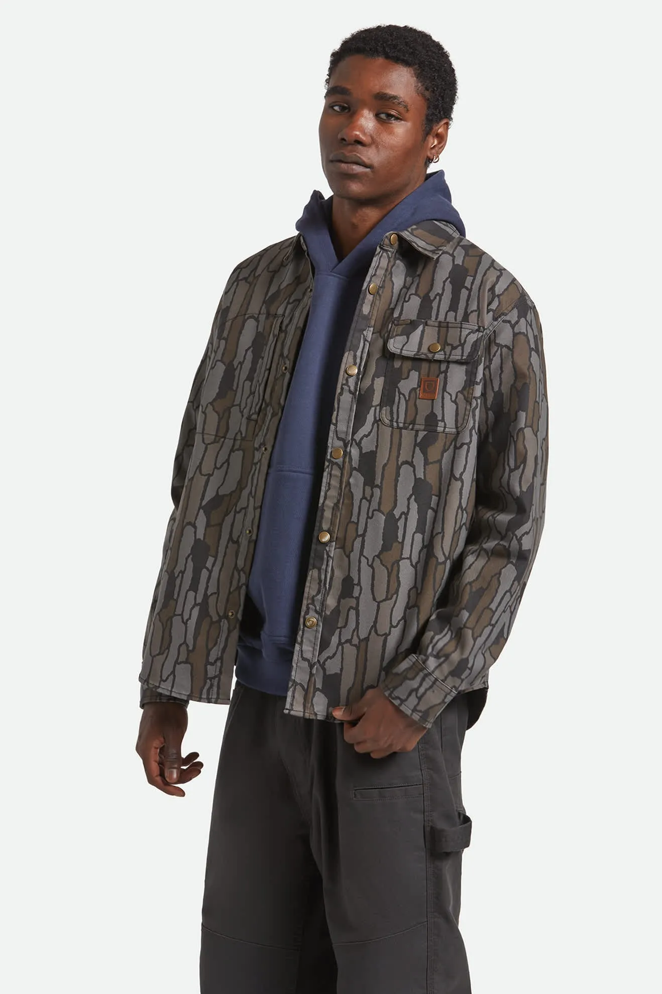 Builders Stretch L/S Overshirt - Bark Camo Regular Fit Preppy Vibe