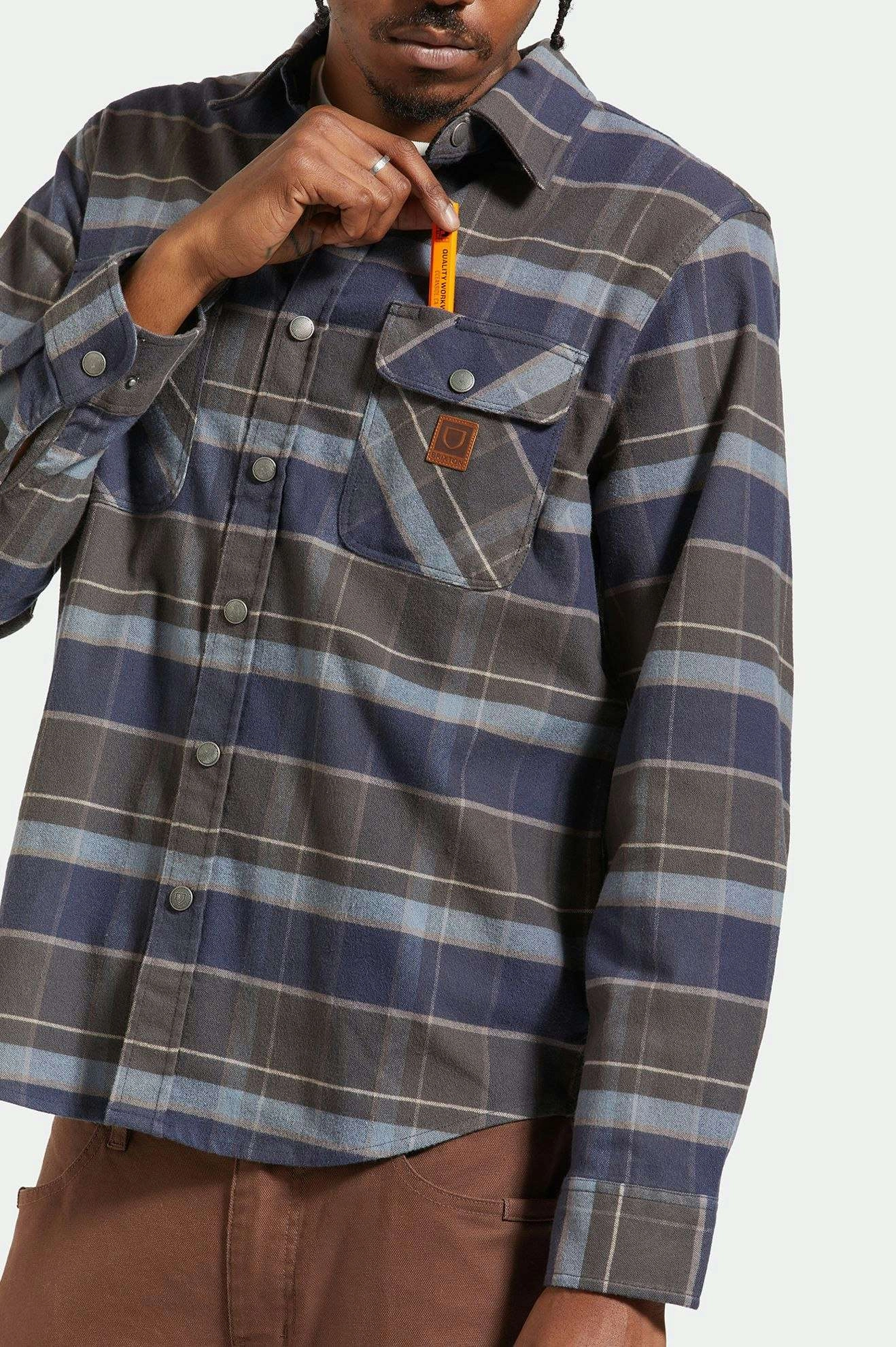 Builders Bowery Stretch Water Resistant L/S Flannel - Washed Navy/Black/Coronet Blue Trendy Fashion