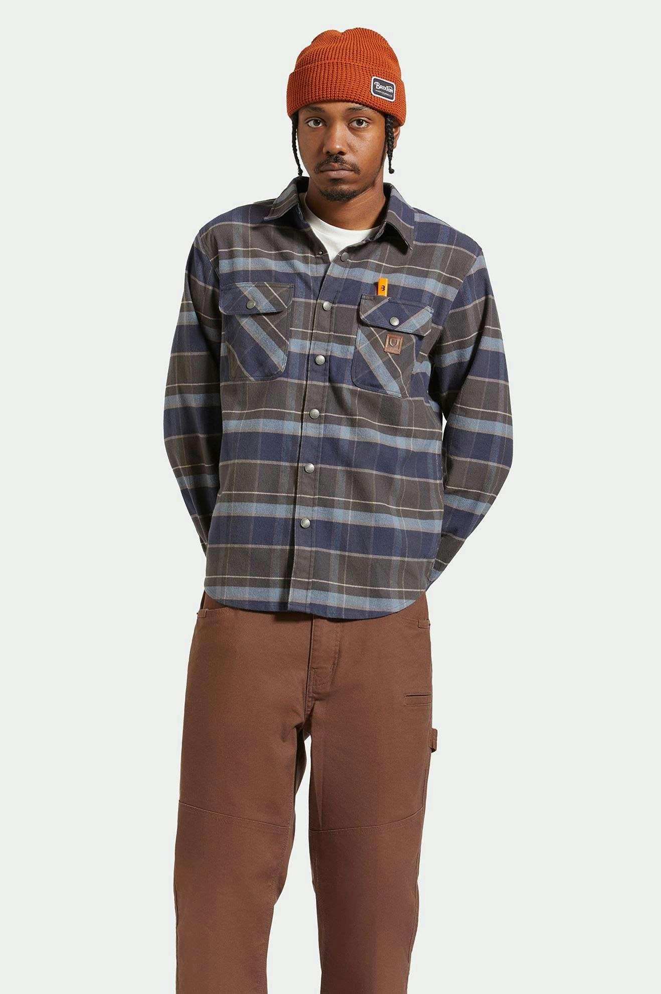 Lightweight Layers Builders Bowery Stretch Water Resistant L/S Flannel - Washed Navy/Black/Coronet Blue