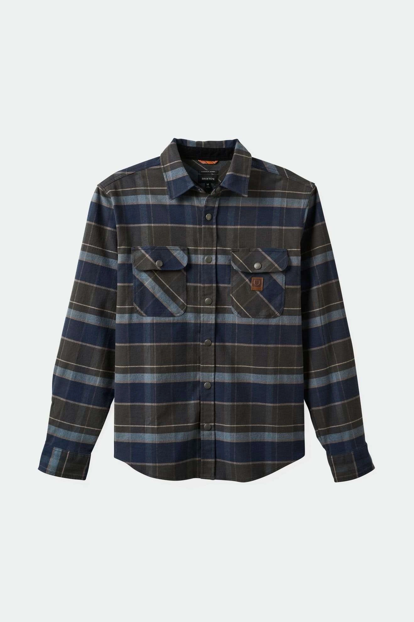 Builders Bowery Stretch Water Resistant L/S Flannel - Washed Navy/Black/Coronet Blue Athletic Cut Reinforced Hems